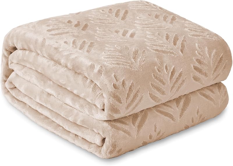 Exclusivo Mezcla Leaves Pattern Throw Blanket for Couch, Camel | Soft and Cozy Fleece Blanket All Season Use, Lightweight Plush Fuzzy , Home Decor, 50x60 Inches