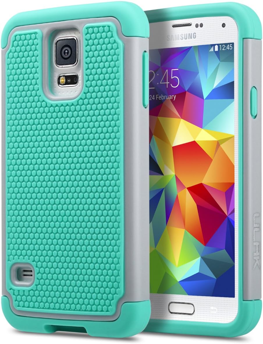 ULAK Galaxy S5 Case, Knox Armor Slim Hybrid Shockproof Silicone Rugged Hard Plastic Case Protective Cover Shell for Samsung Galaxy S5 S V I9600 (5.1" inch) 2014 Release -Gray/Mint Green