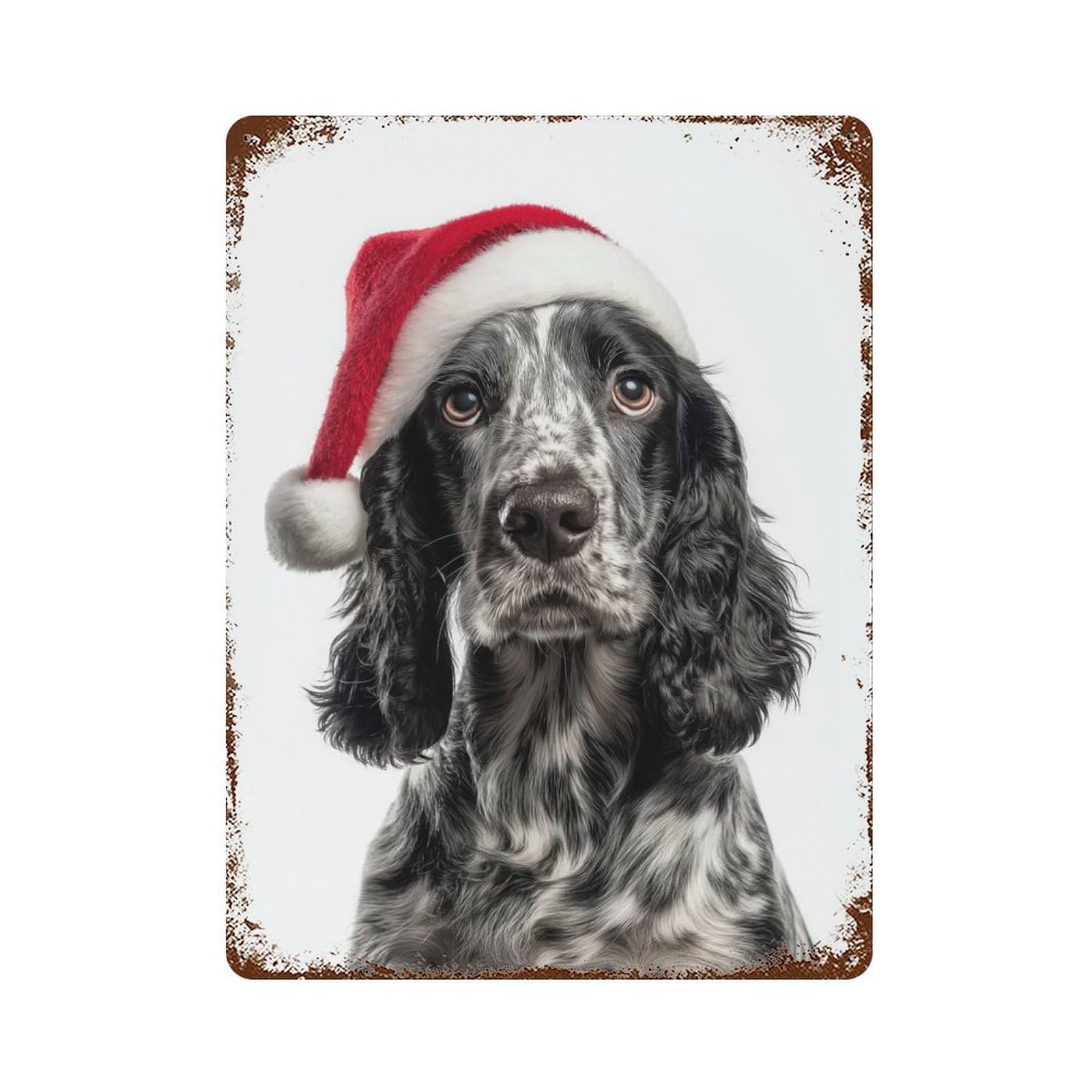 Cocker Spaniel Dog with Santa Hat Decorative Tin Sign 15.7"x11.8", for Bistro, Counter And Cafe Decor, Retro Wall Decor