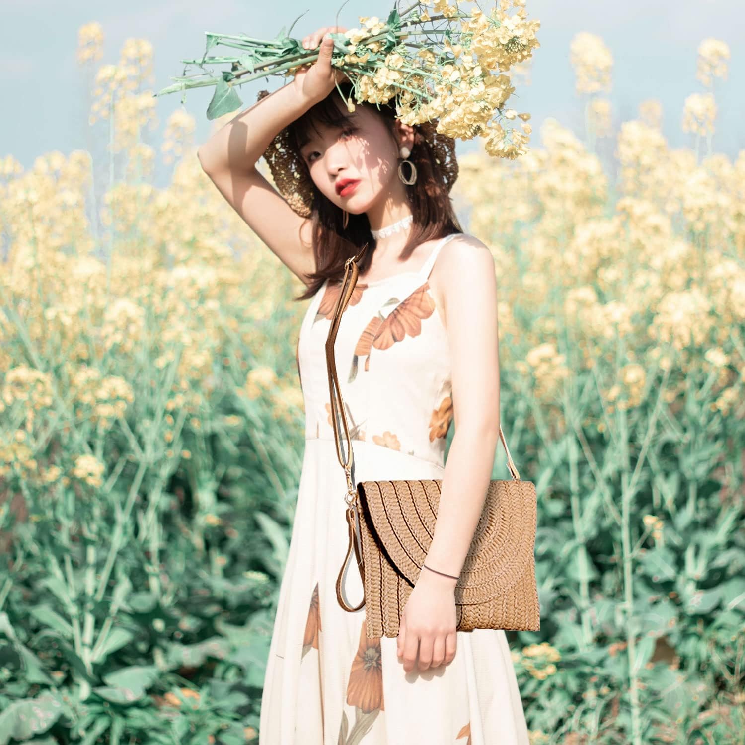 Straw Clutch Bags for Women Shoulder Bag Summer Purse Woven Beach Bags - Image 4