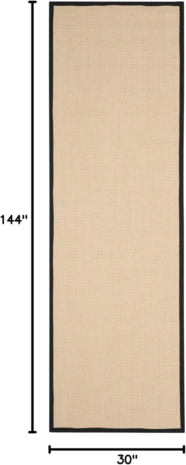 SAFAVIEH Natural Fiber Collection Runner Rug - 2'6" x 12', Beige & Black, Border Sisal Design, Easy Care, Ideal for High Traffic Areas in Living Room, Bedroom (NF131A)