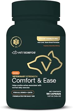VetriScience Veterinary Strength Comfort & Ease Capsules - Mobility Supplement for Pets - Supports Aches from Normal Exercise - Joint Care for Dogs & Cats - 180 Count