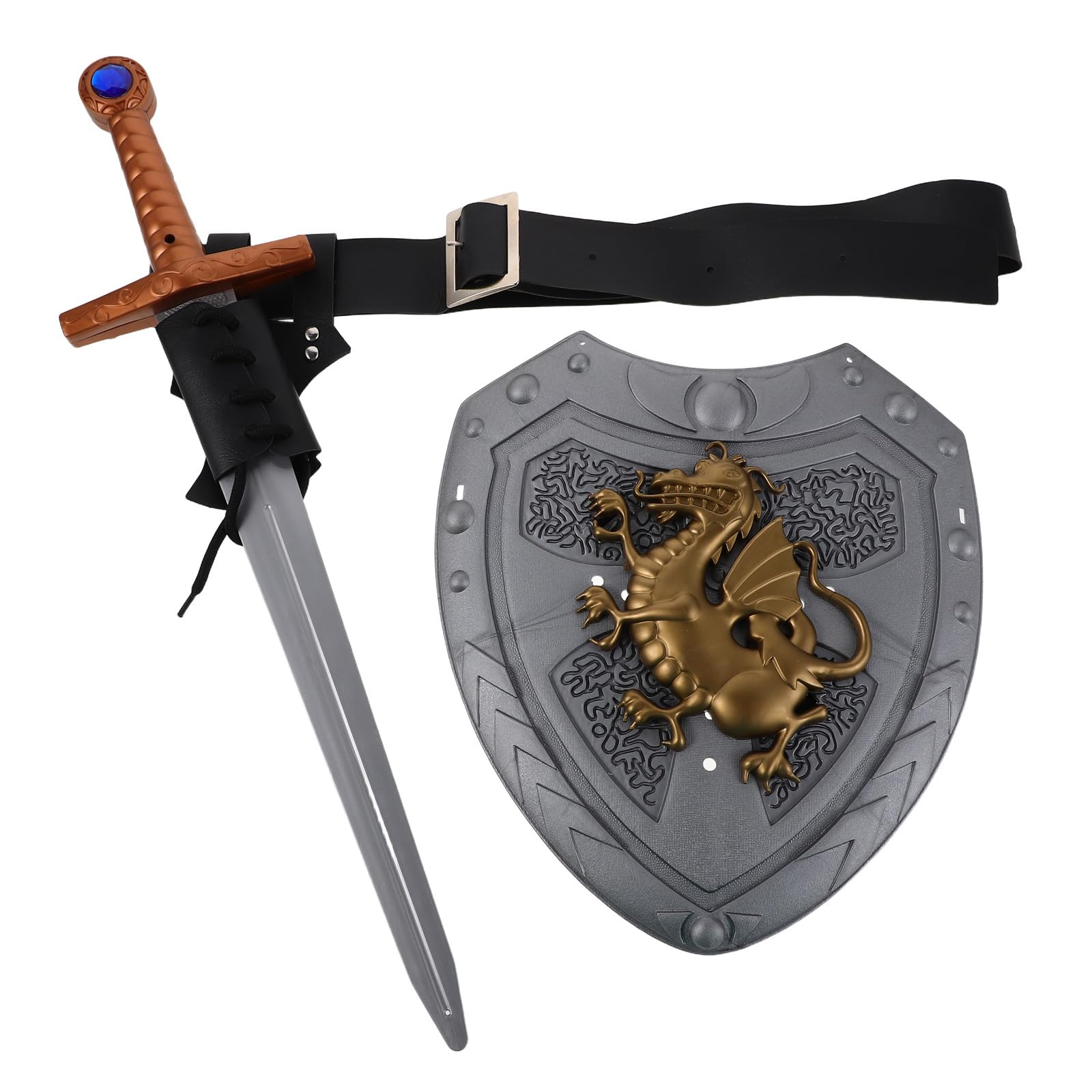 BESPORTBLE 1 Set Knight Costume: Medieval Knight Cosplay Shield and Sword Scabbard Belt - Viking Renaissance Costume Props for Halloween and Party Decorations