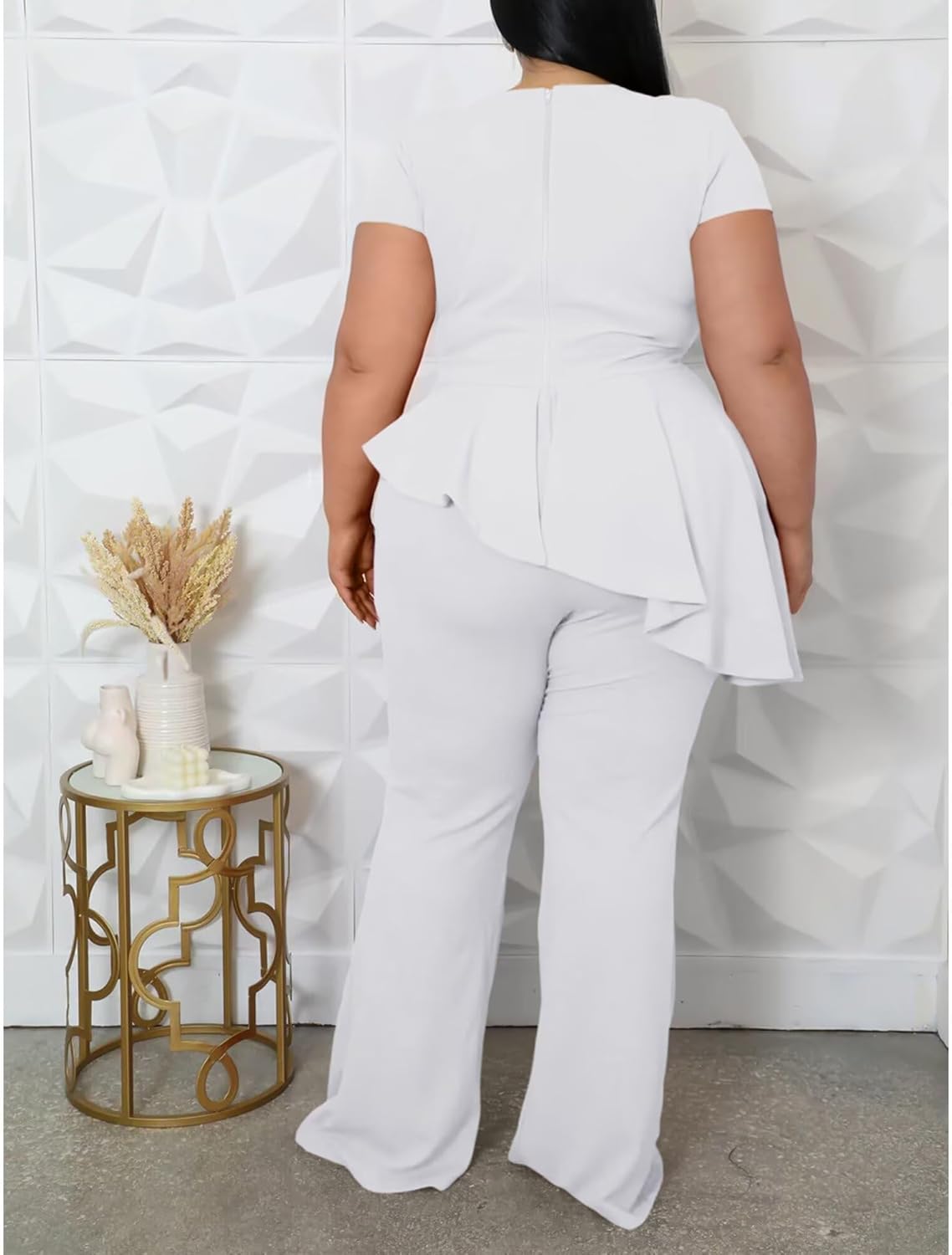 CXXQ Women's Plus Size 2 Piece Outfits Suit Set Short Sleeve Peplum Top Straight Pants Sets Business Pantsuits - Image 7