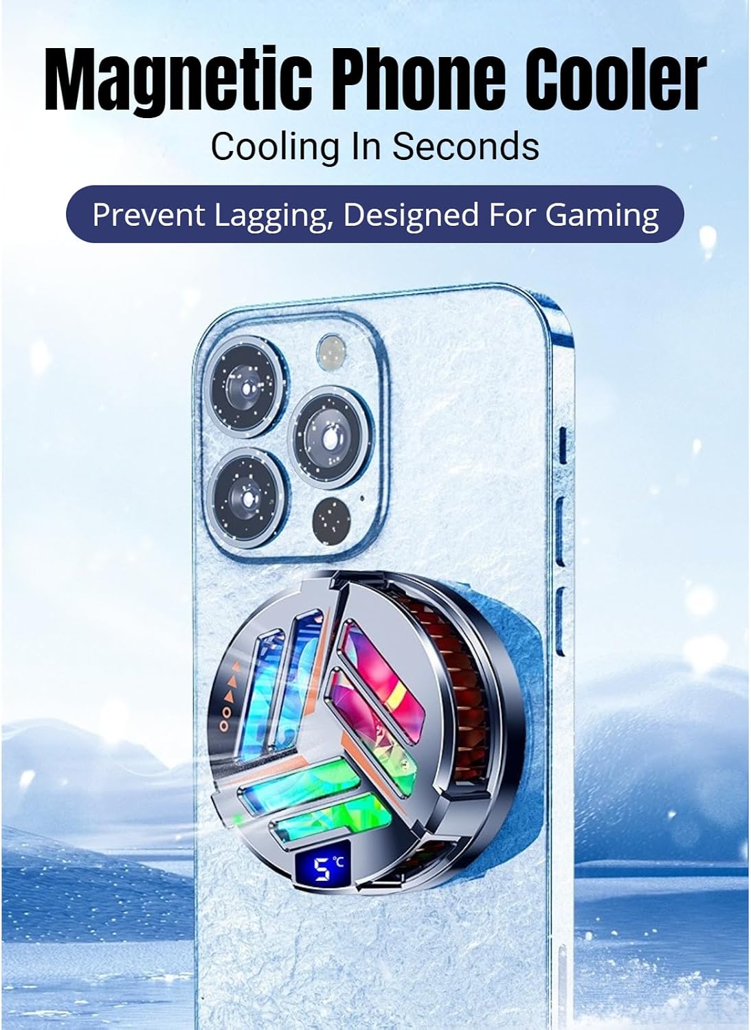 Phone Cooler Magnetic Phone Cooler Cooling Fan for Gaming, Compatible with 12,13 & 14 Series, Dual Semiconductor, with LED Display for Smartphone/Tablet image 2
