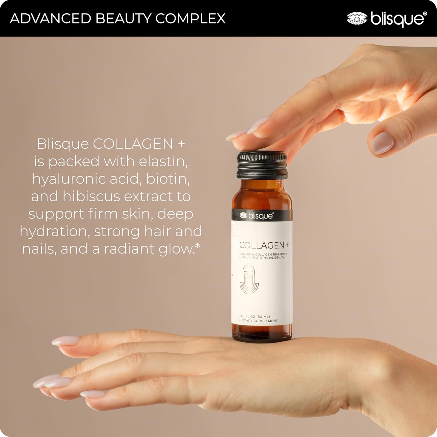 Blisque - Liquid Collagen Tri-Peptide Complex | with Biotin and Hyaluronic Acid | for Hair, Skin, and Nails | 30 Bottles | 30-Day Supply