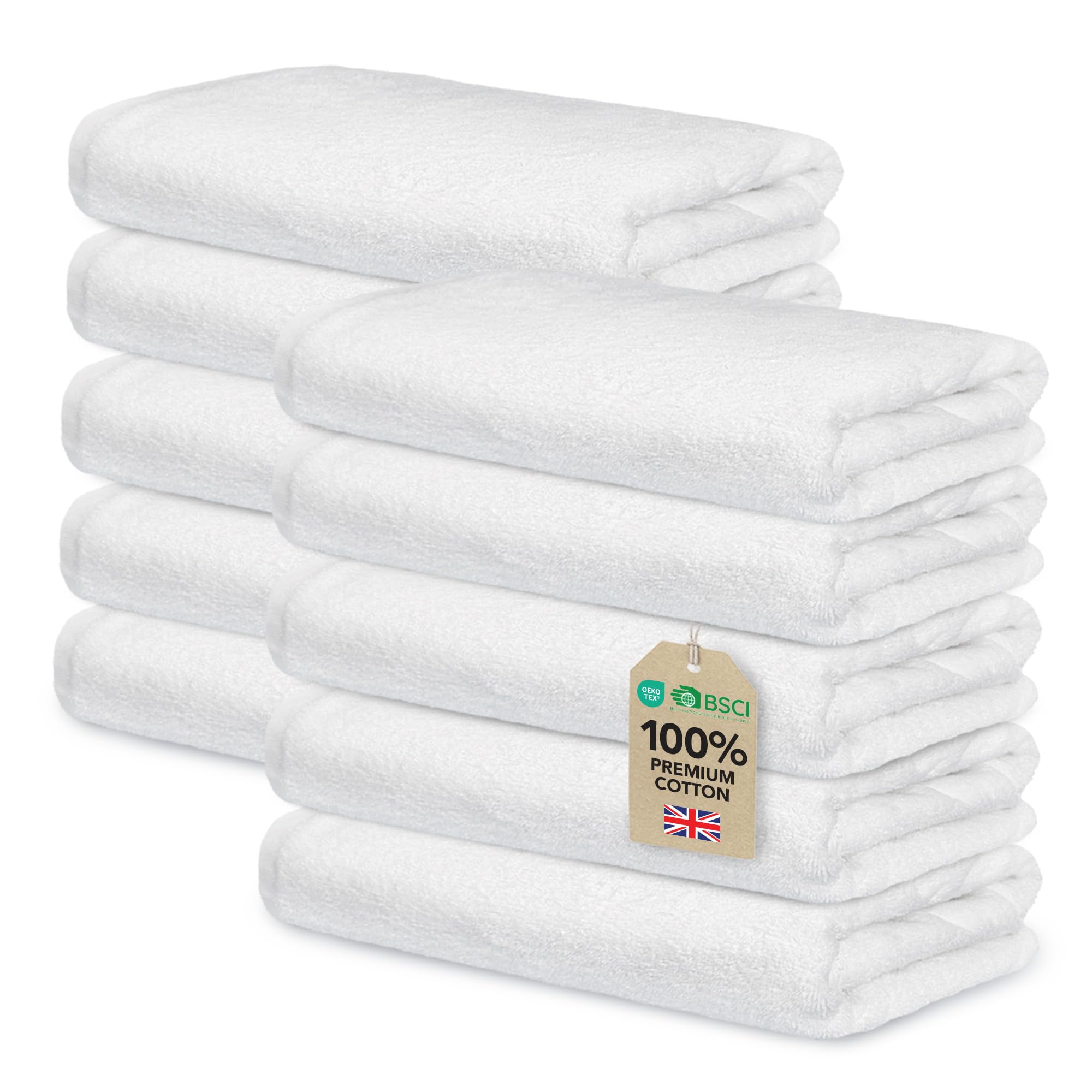 Ôhm White Set Of 10 Guest Towels Set 30X50cm - Premium 100% Turkish Cotton Towel - 500 Gsm - Very Soft & Absorbant - Hotel Quality Towel - Oeko-Tex Certified