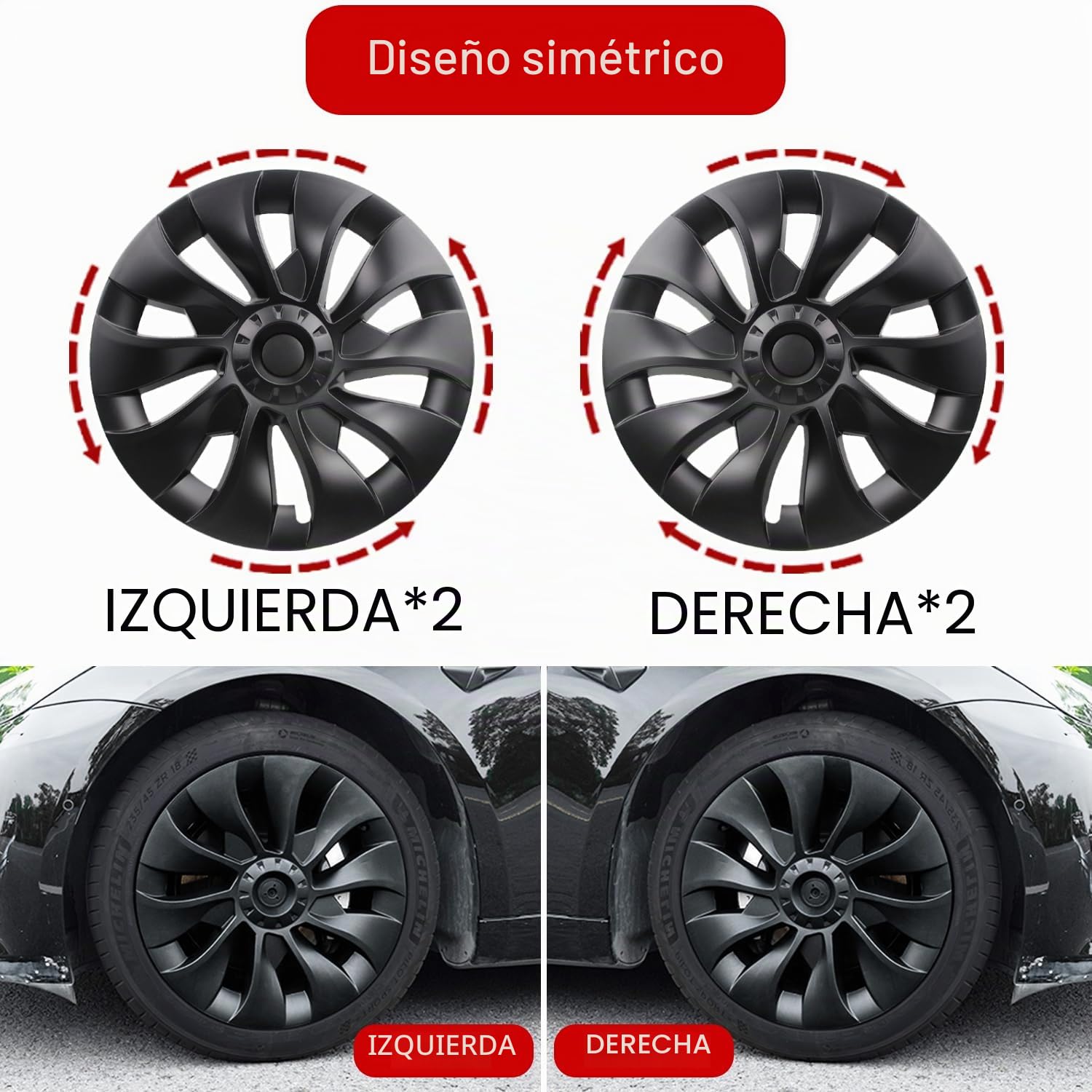 KAVANIC Tapacubos para Tesla Model 3 18 Pulgadas 2017-2023, 4 Unidades | Tapacubos estilo Uberturbine para Tesla Model 3 Ruedas Aero (RWD/AWD), Negro Mate, Diseño Simétrico, Mayor Autonomía
