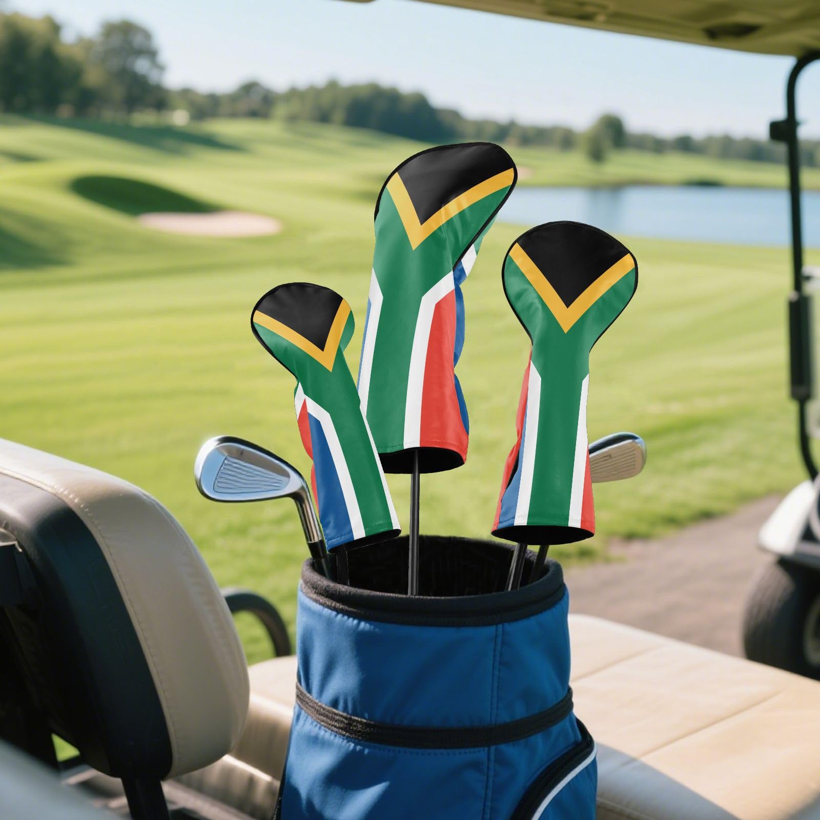 Südafrika-Flagge, südafrikanische Nationalgolfhaube, PU-Leder mit Nummernschildern für Fahrer-Hybrid- und Fairwayhölzer