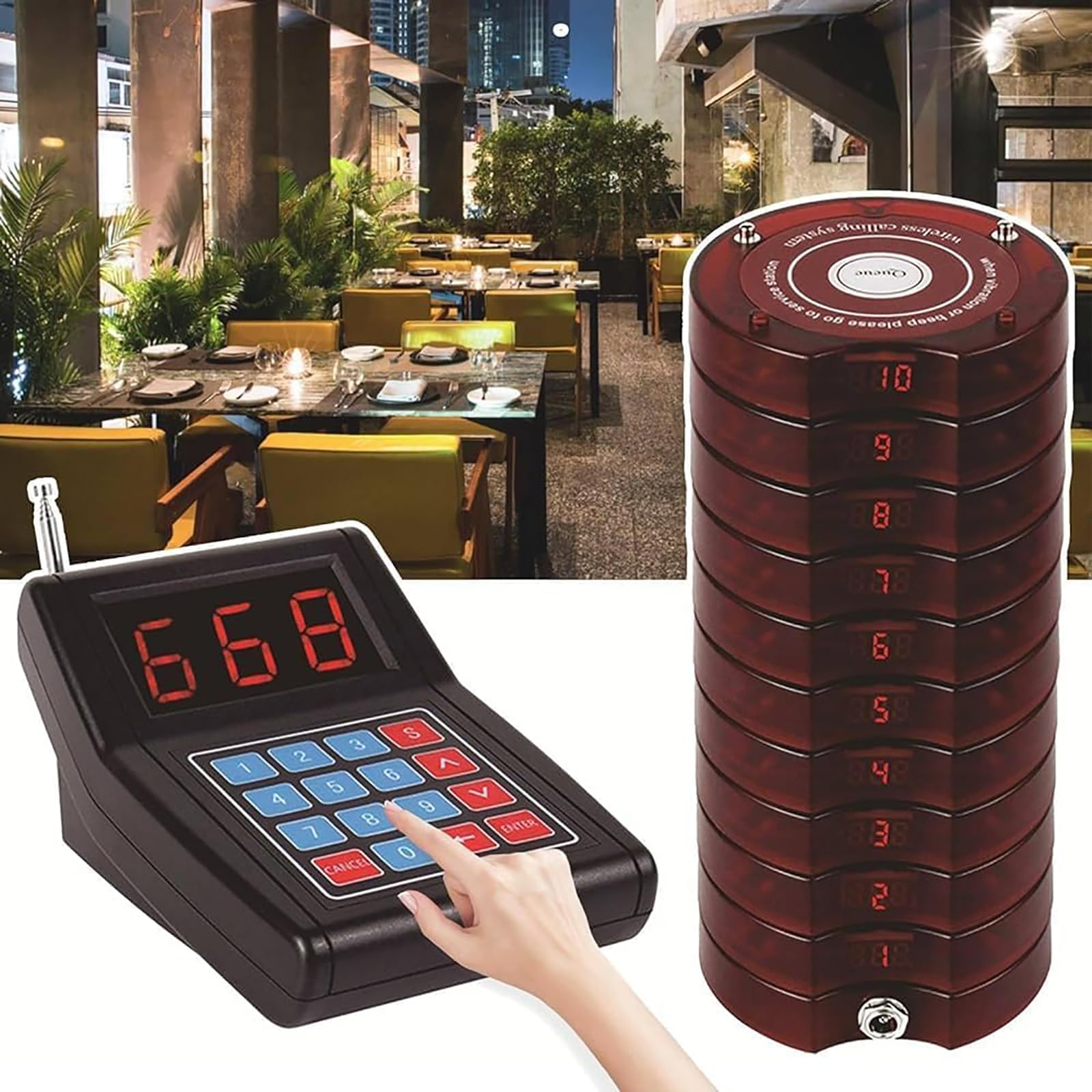 Système de bipeurs pour restaurants avec 10 pagers sans fil et 3 modes d'alerte