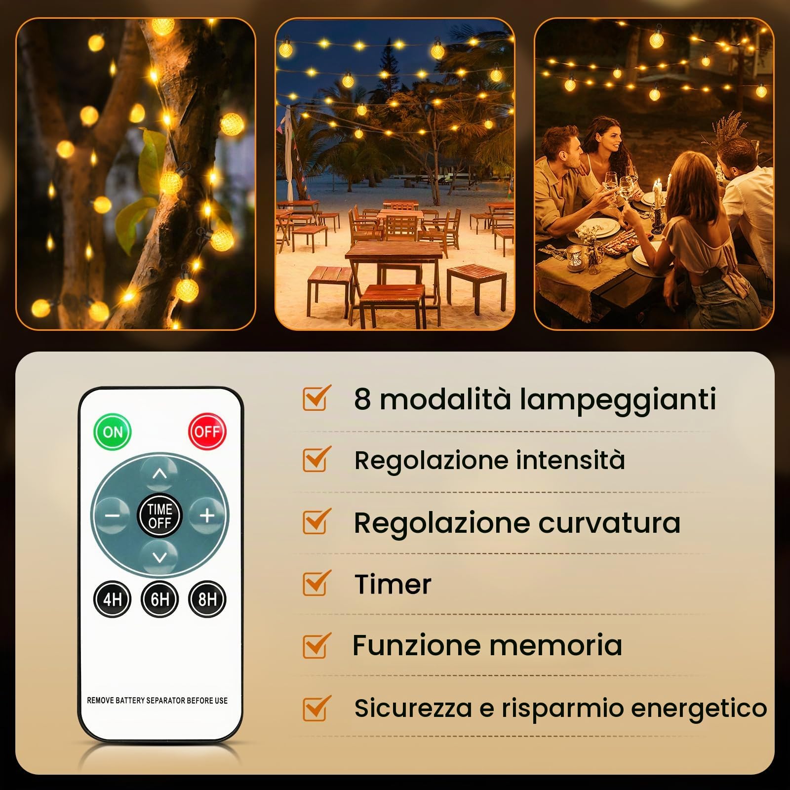 NIBSHOOM Catena Luminosa Esterno, 200 LED 32M Dimmerabile Lucine da Esterno Giardino con Telecomando, 8 Modalità, IP65 Luci Giardino per Giardino Balcone, Natale, Matrimonio, Pergola