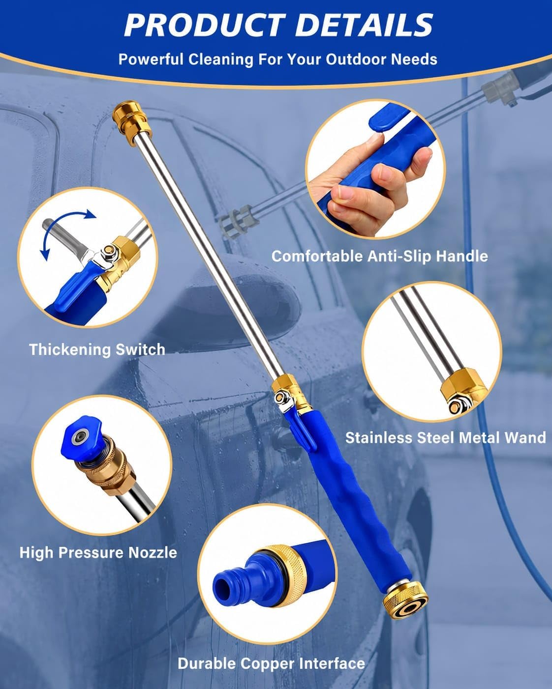2026 Upgraded Jet Nozzle Power Washer for Garden Hose Includes 2 High-Pressure Nozzles 2× Rubber O‑ring seal 1x plumber's tape and Quick Connectors | Hydro Jet High Pressure Washer Tools image 3