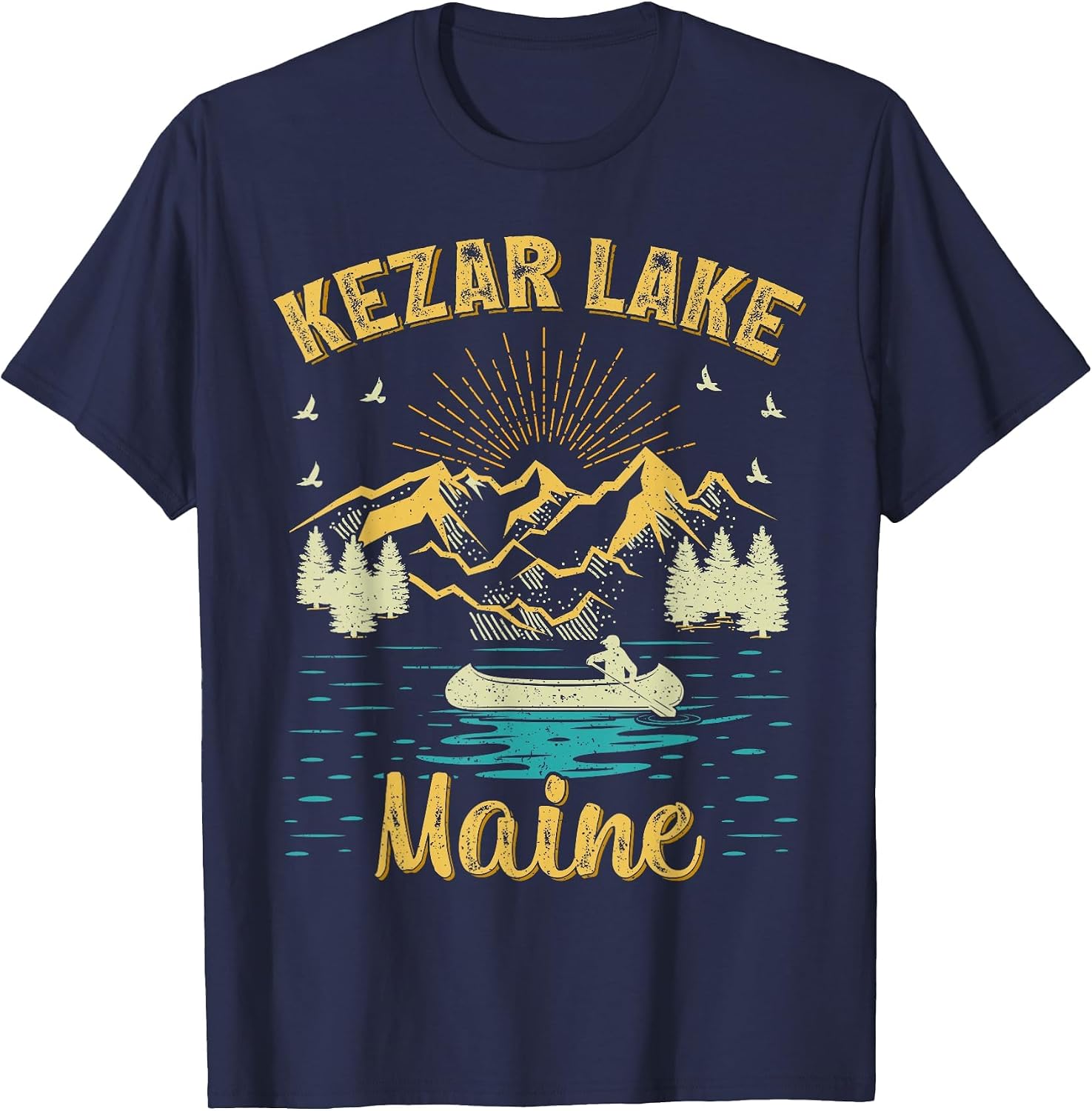 Summer Vacation Retro Mountain Kezar Maine Lake T-Shirt image 4