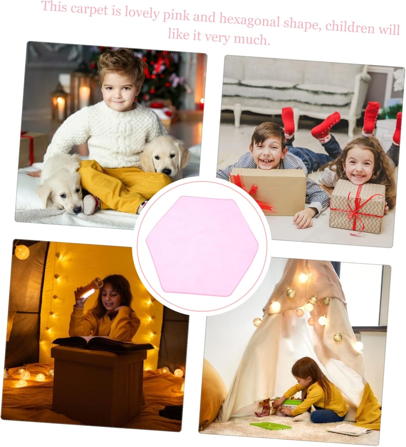 Hexagonal Floor Mat Non Slip Pink Carpet for Playroom and Tent Area Soft Crawling Rug for Boys and Safe Play Mat for Nursery and Activities