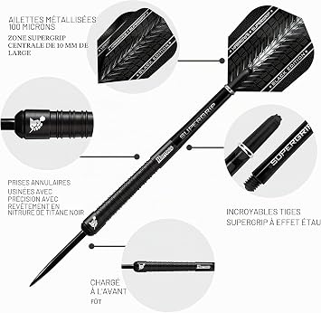Harrows SUPERGRIP BLACK EDITION 90% Tungsten Steel Tip Darts Set. Available in 21g, 22g, 23g, 24g, 25g, 26g, 28g & 30g - Includes Supergrip Shafts & Supergrip Flights