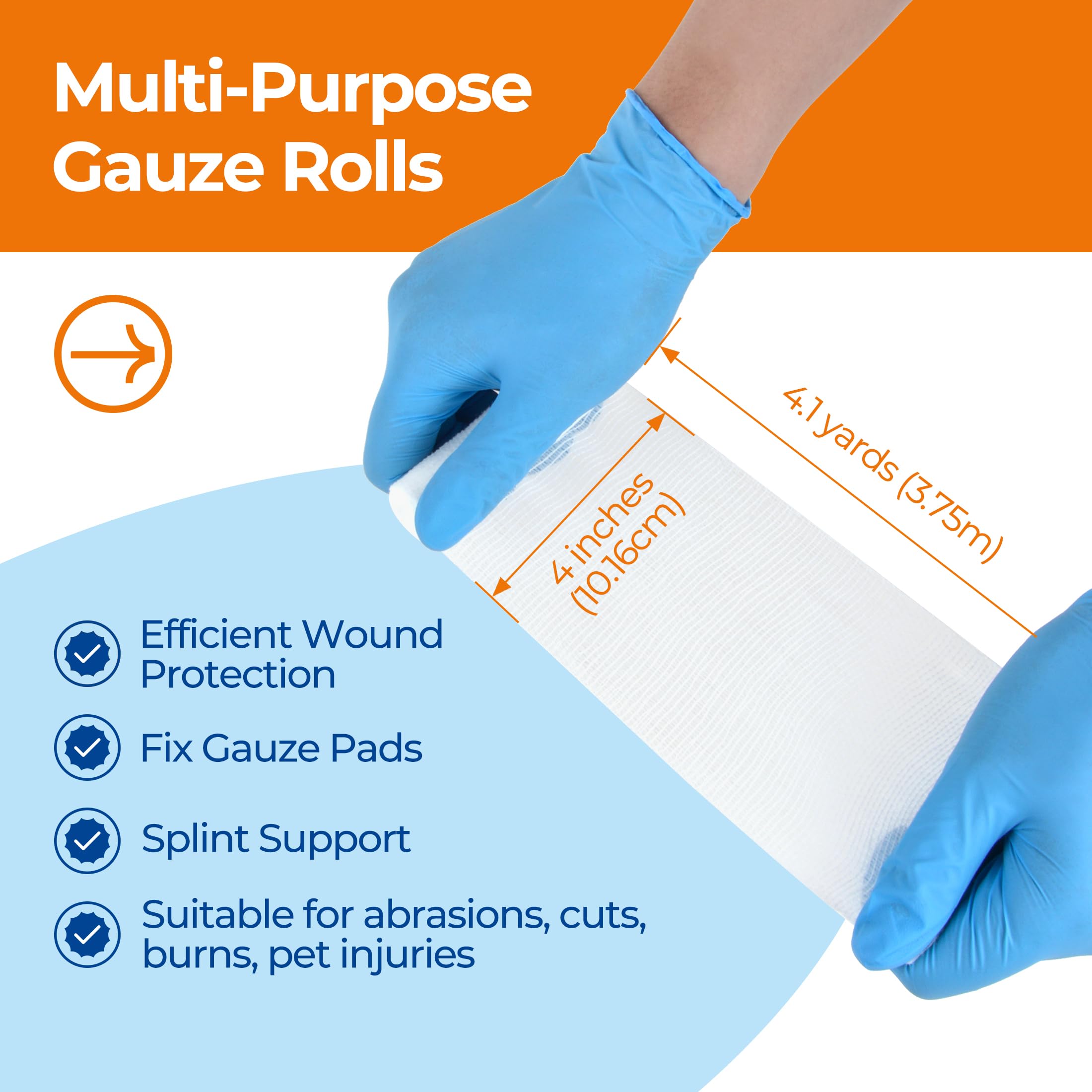 Rollos de gasa vendajes de 4 pulgadas x 4.1 yardas, 48 rollos de vendaje de gasa elástica de 4 pulgadas, envueltos individualmente, incluye cinta médica