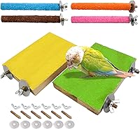 Bac-kitchen 6PCS Wooden Bird Perch Stands & Sand Grinding Sticks - Safe Exercise Toys for Cockatiels, Conures, Budgies, Lovebirds