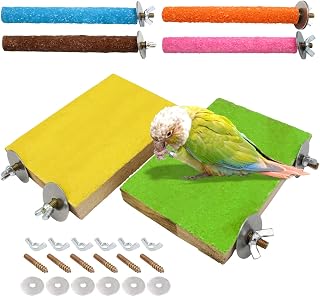 Bac-kitchen 6PCS Wooden Bird Perch Stands & Sand Grinding Sticks - Safe Exercise Toys for Cockatiels, Conures, Budgies, Lovebirds