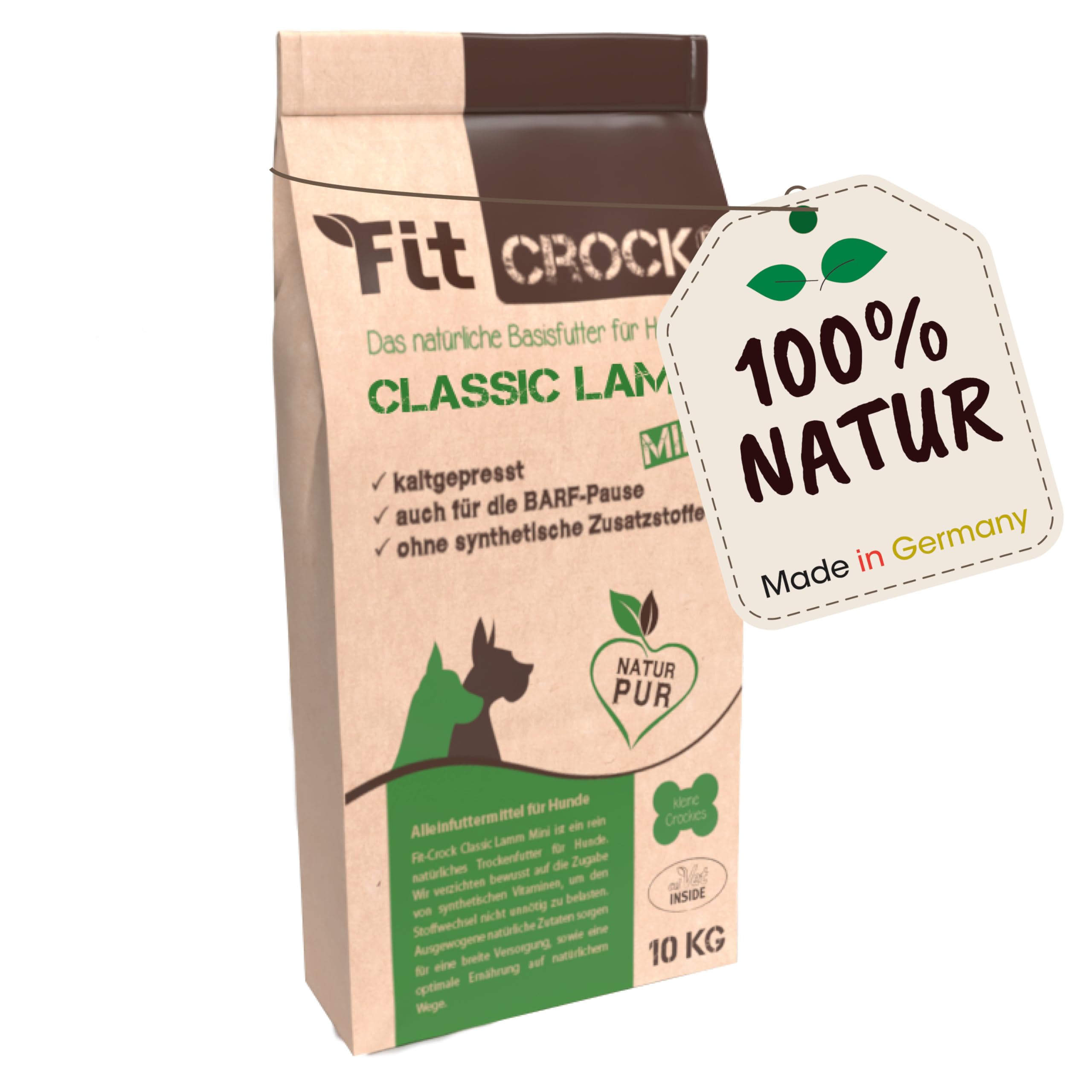 cdVet Naturprodukte Fit-Crock Classic Lamb Mini 10 kg - Cane - cibo - nutrizione appropriata - partbarf - senza glutine - promuove cappotto + pelle - ingredienti equilibrati - spremuto a freddo -