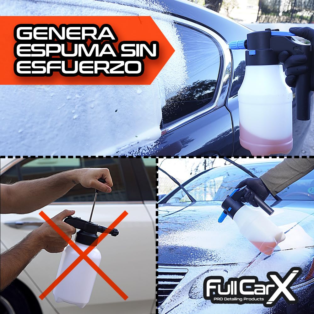 FULLCARX Kit Shampoo con Spruzzatore a Pressione Automatico Elettrico, Detergente Schiuma Attiva Snow Foam PH Neutro, Foamer a Batteria Ricarica USB, Pulizia Esterna Auto, Prodotti Detailing