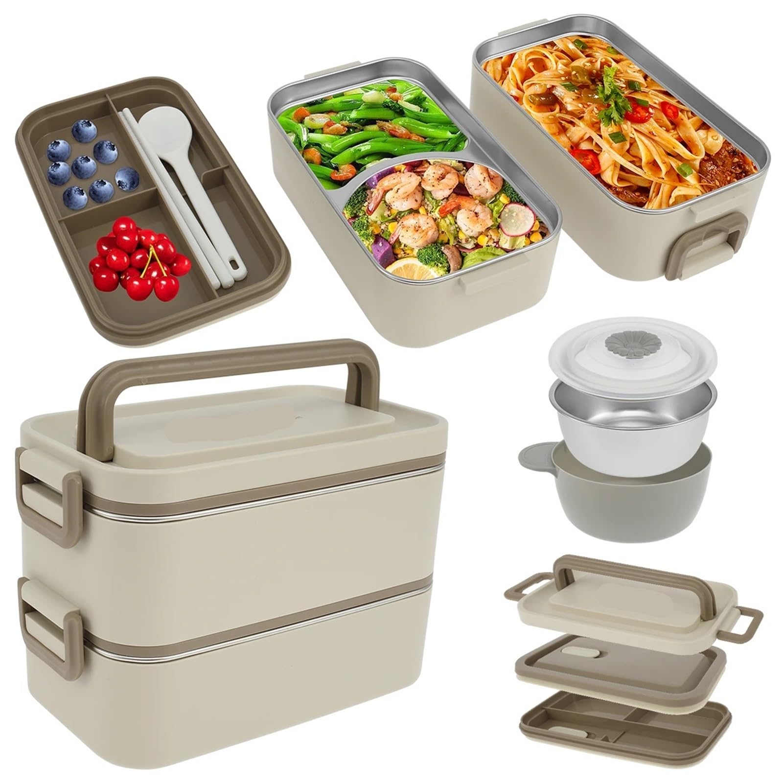 Schiscetta Pranzo Contenitore for alimenti portatile impilabile in acciaio inossidabile a 2 livelli, contenitore for alimenti da 2 litri