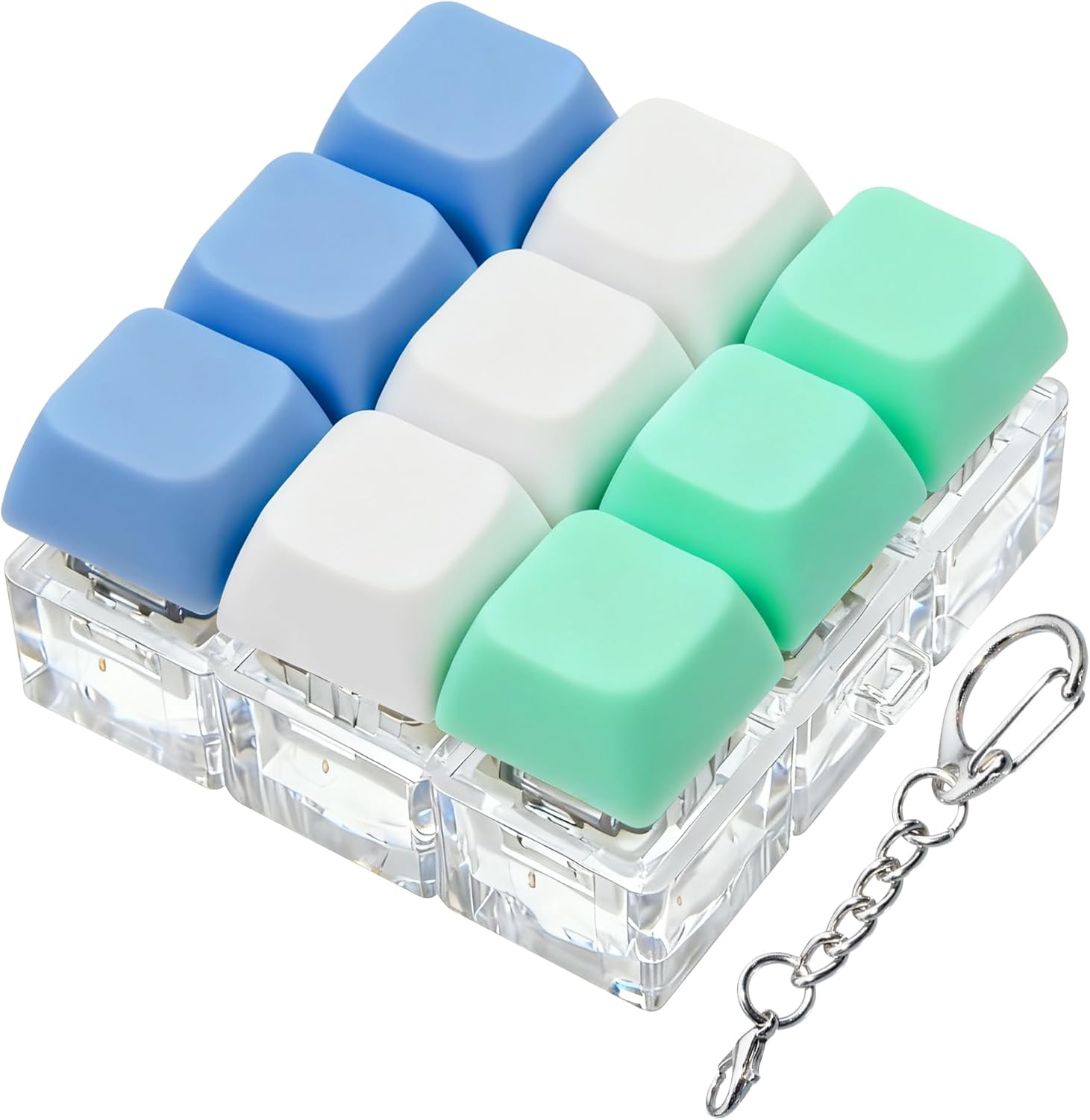 Keyboard Fidget Toy, Keyboard Fidget Keychain 9-in-1 Keyboard Decompression Button Finger Clicker Toys Stress Relief Fidget Gifts (3 Colors- Blue White Green)