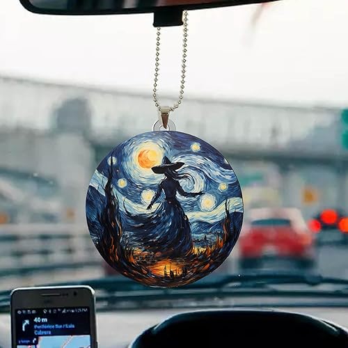 Miniatura 2 de Halloween Witch In Starry Night Ornament Car Rear View Mirror Accessories Christmas Tree Ornament Decoration Hanging Charm Interior Rearview Pendant
