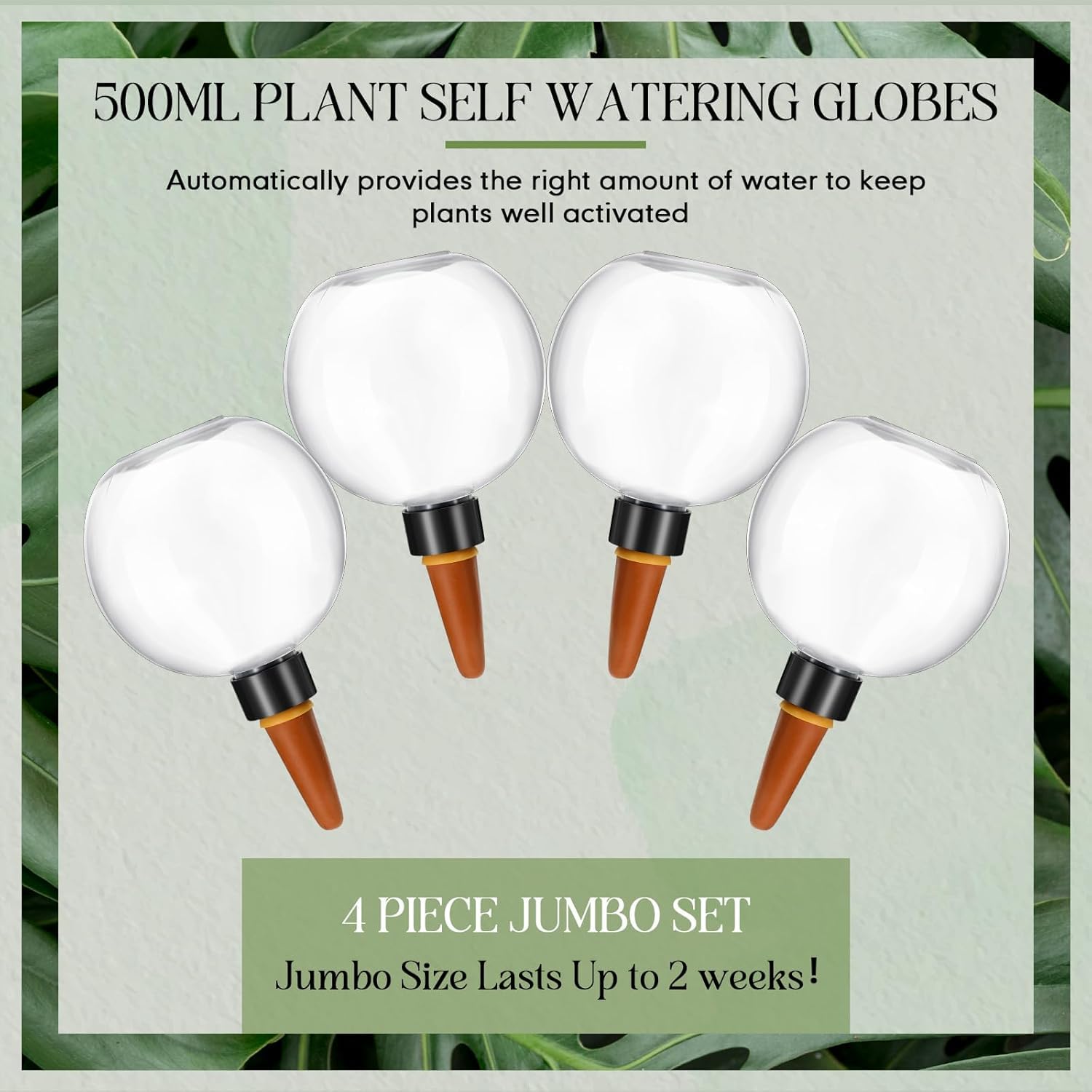Pipihome Boule Arrosage Plante, Lot de 4 Globe d'Arrosage Goutte, Arrosage Plante Vacances Automatique Transparent, Cônes d'argile d'Irrigation Boules d'Intérieur et d'Extérieur