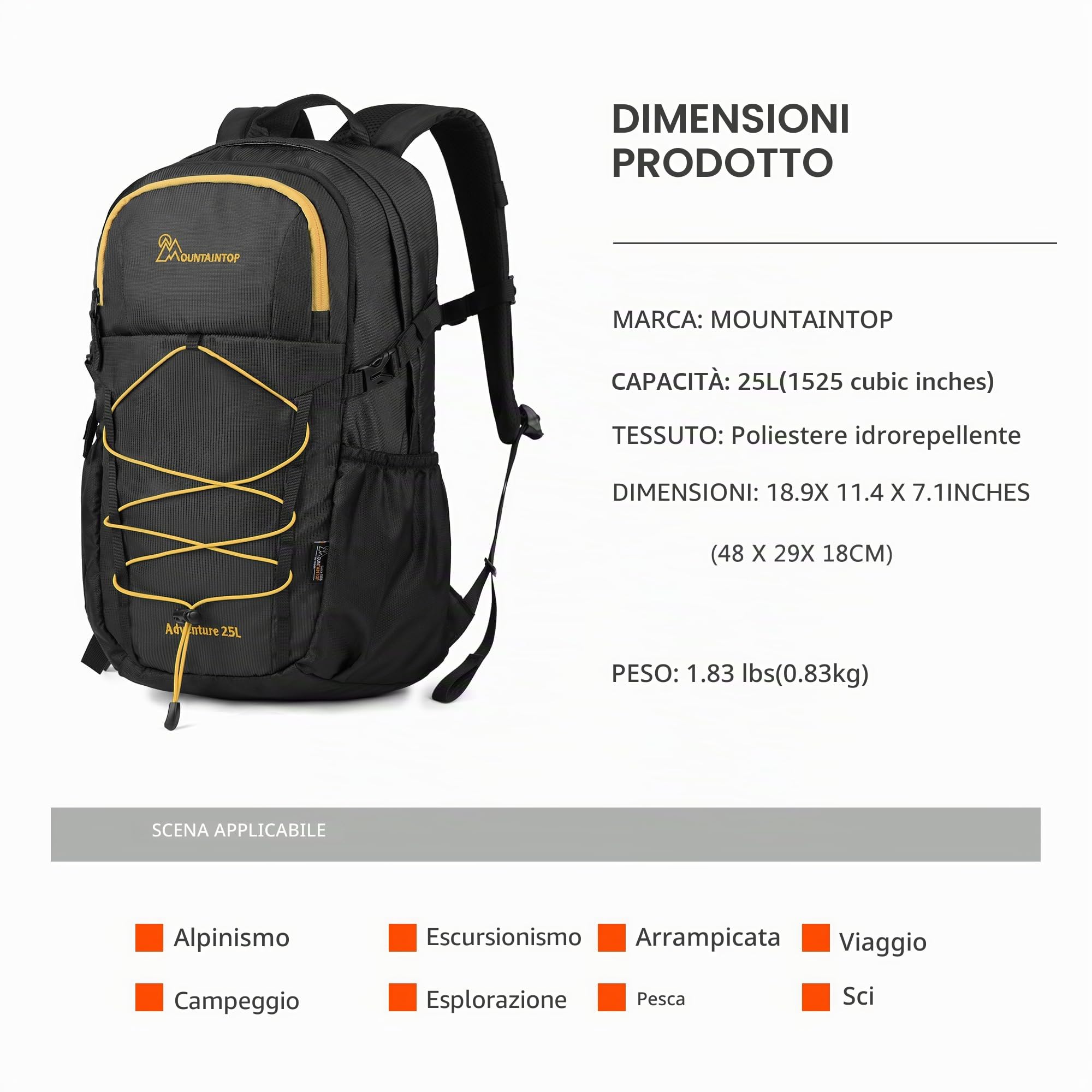Mountaintop Zaino da trekking da 25 l/30 l, per uomo e donna, per escursionismo, all'aperto, ciclismo, 25L, Zainetto