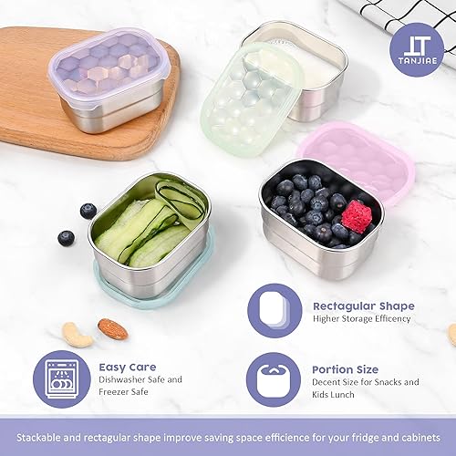 Miniatura 4 de Tanjiae Recipientes de acero inoxidable para niños y niños pequeños  Recipientes pequeños para alimentos fáciles de abrir a prueba de fugas con