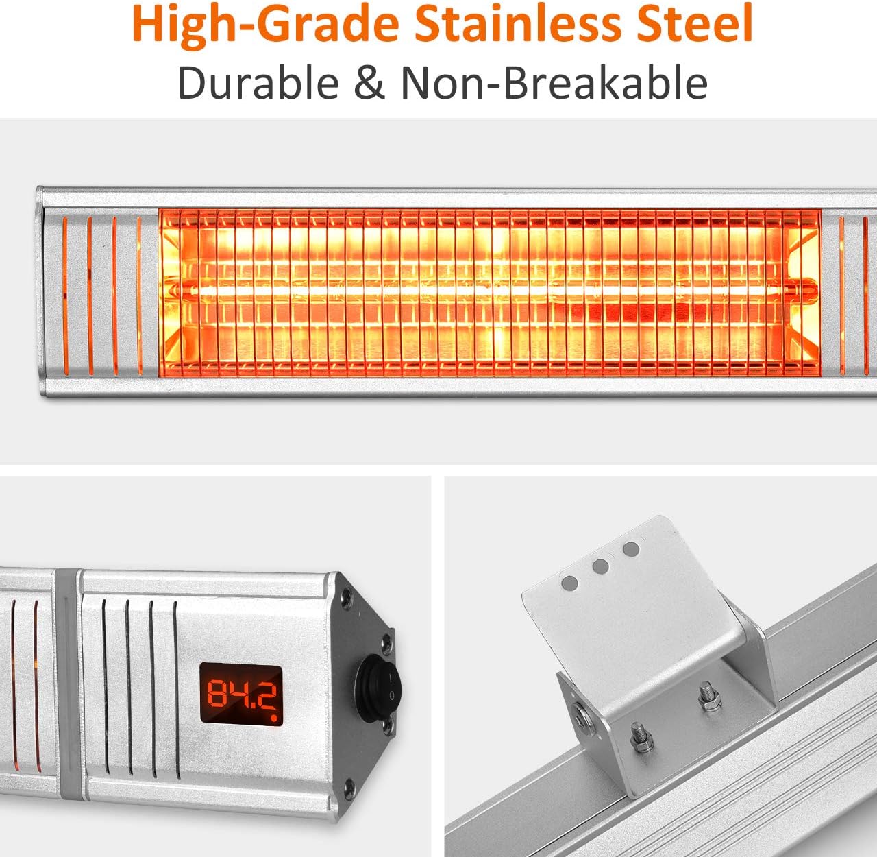 Patio Heater - Outdoor Heater w/3s-Fast Heating & Remote Control, Electric Patio Heater w/24H Timer Auto Shut Off, Super Quiet Wall-Mounted Space Heater for Large Room, Garage, Backyard, Office, 1500W