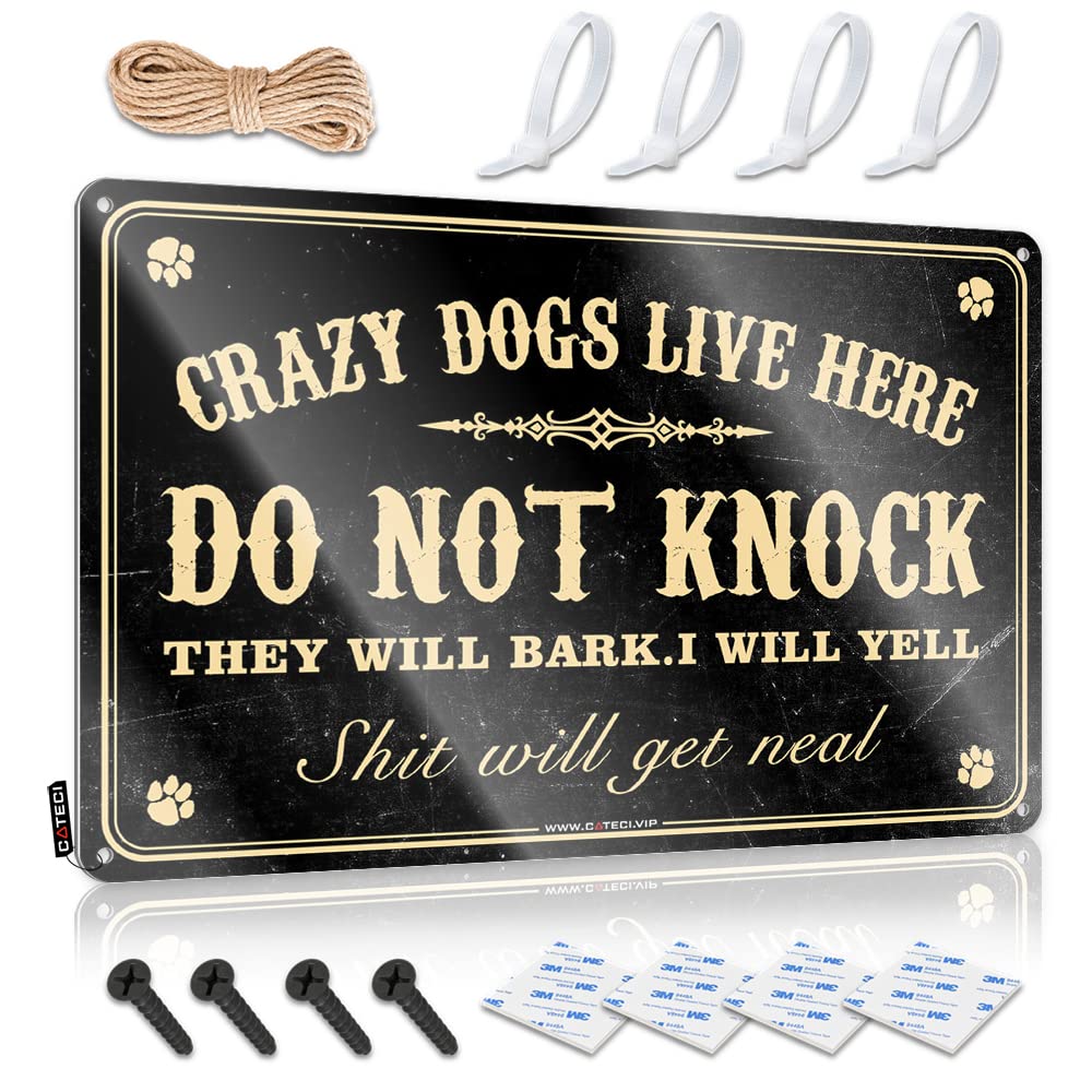 Crazy Dogs Live Here Do Not Knock They Will Bark Vintage Poster Teen Decor | Boho Waterproof Decorative Wall Art(20X30CM)