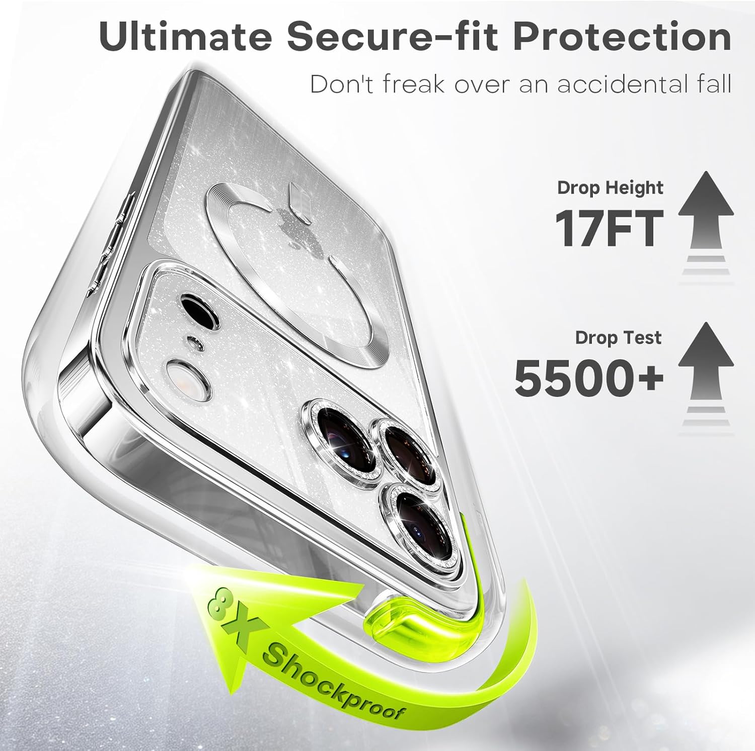 Glitter for iPhone 17 Pro Max Case with Eye-catching Integrated Lens Protection, [Seamless Work with Magsafe] [Sparkly Bling Back Panel] Cute Women Girly Magnetic Case for iPhone 17 Pro Max Silver - Image 5