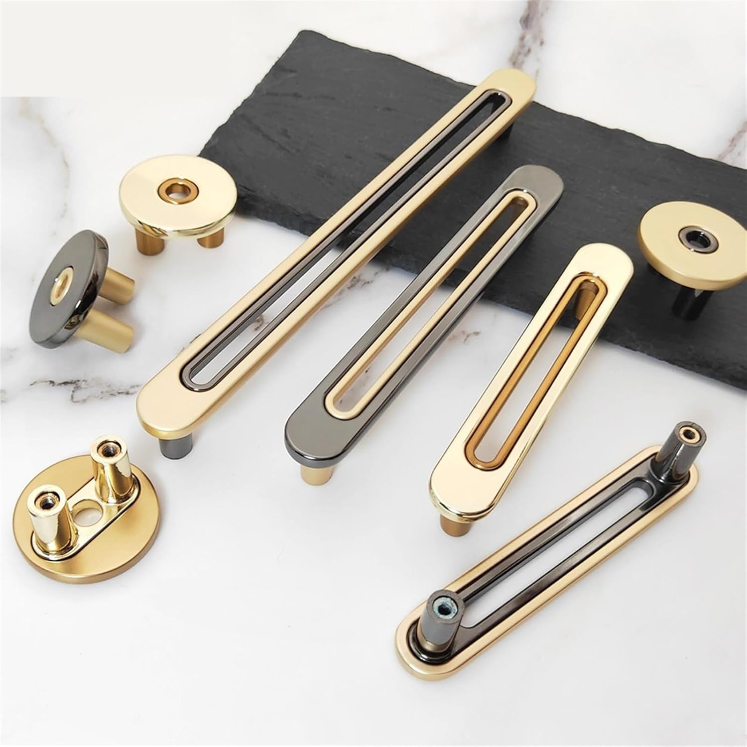 Handles Bathroom Cabinet Drawers Knobs Cupboard Wardrobe Pulls Furniture Hardware Door Handle Black Gold 22-196mm 1Pcs (Color : 04-22mm Size as Shown in Figure 2)