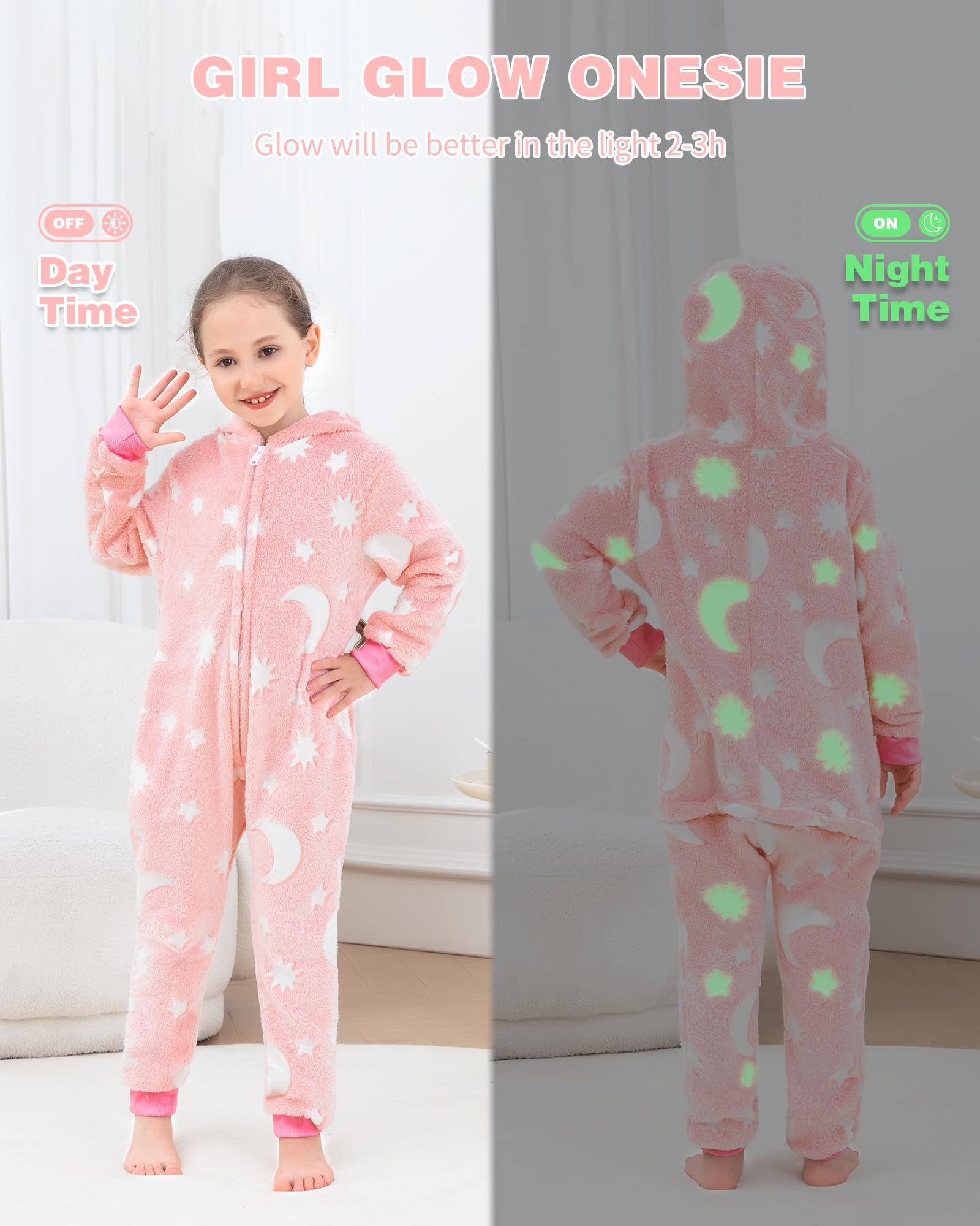 KAKU NANU Pyjama Une-Pièce Doux Et Chaud avec Capuche pour Fille 3-10 Ans-Fermeture Éclair,Poches 7 Couleurs Disponibles