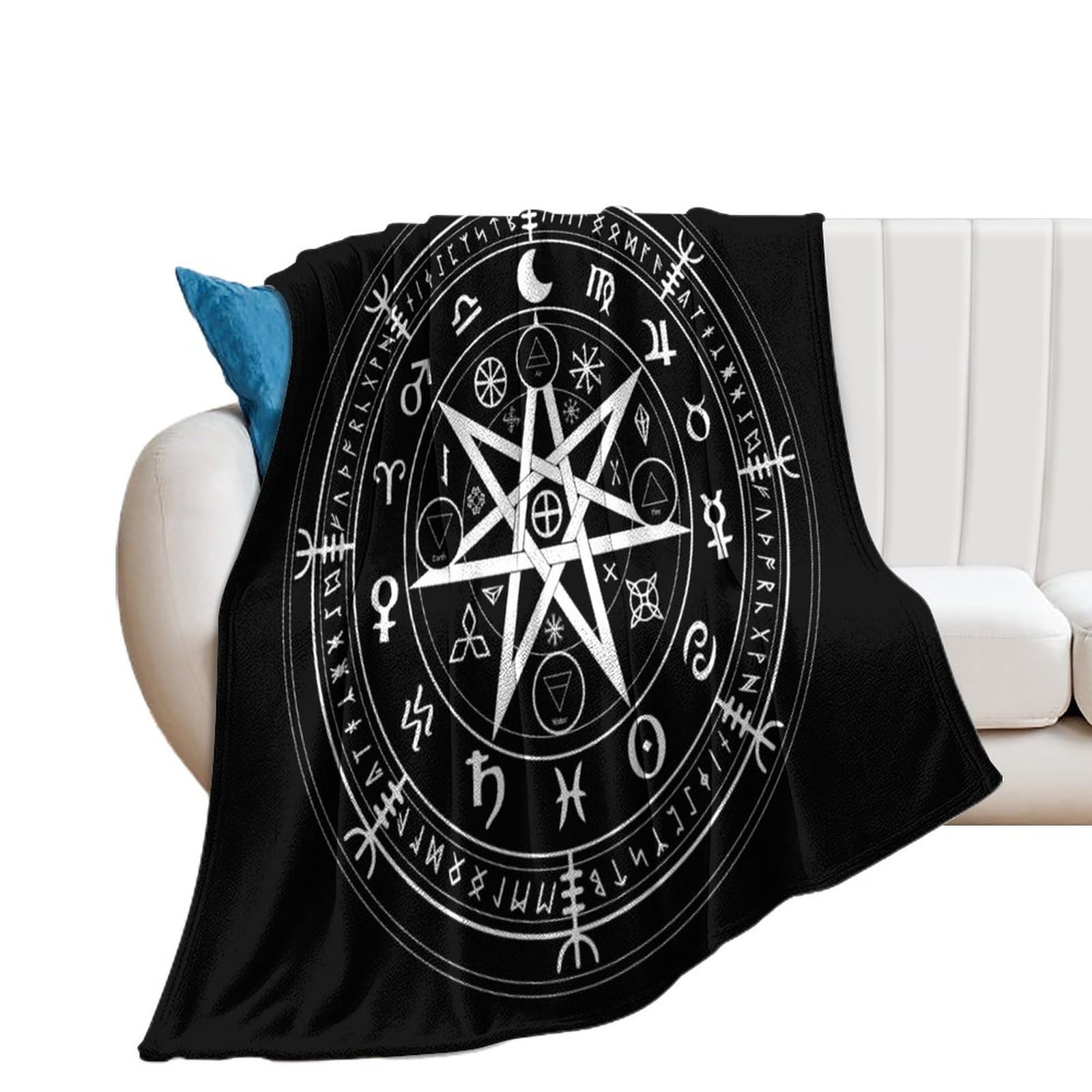 NIBABA Viking Scandinavian Wiccan Symbol Mandala Blanket Fuzzy Throws, Soft Blankets for Men Women Boys Girls, Cozy Plush Comfy Microfiber Throw Blanket for Couch Sofa Bed 40x50inches (100x125cm)