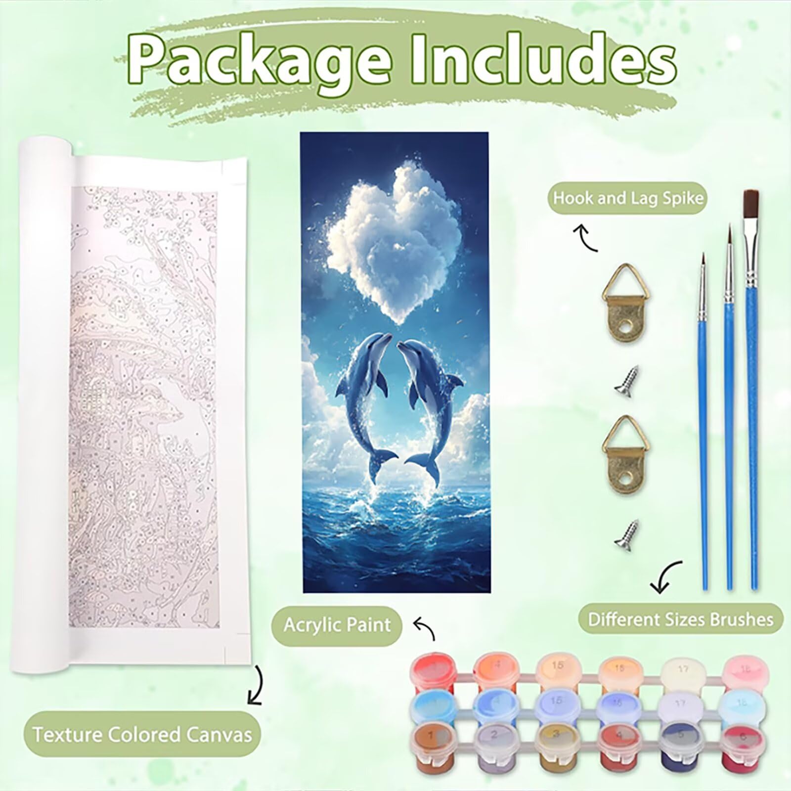 Malen Nach Zahlen 50x150cm Leinwand Liebe Malen Nach Zahlen Erwachsene mit Ohne Rahmen, DIY Kreativ Set für Erwachsene mit Pinseln und Acrylfarbe, Zimmer Deko Delfine Landschaft Geschenk, P0M-947