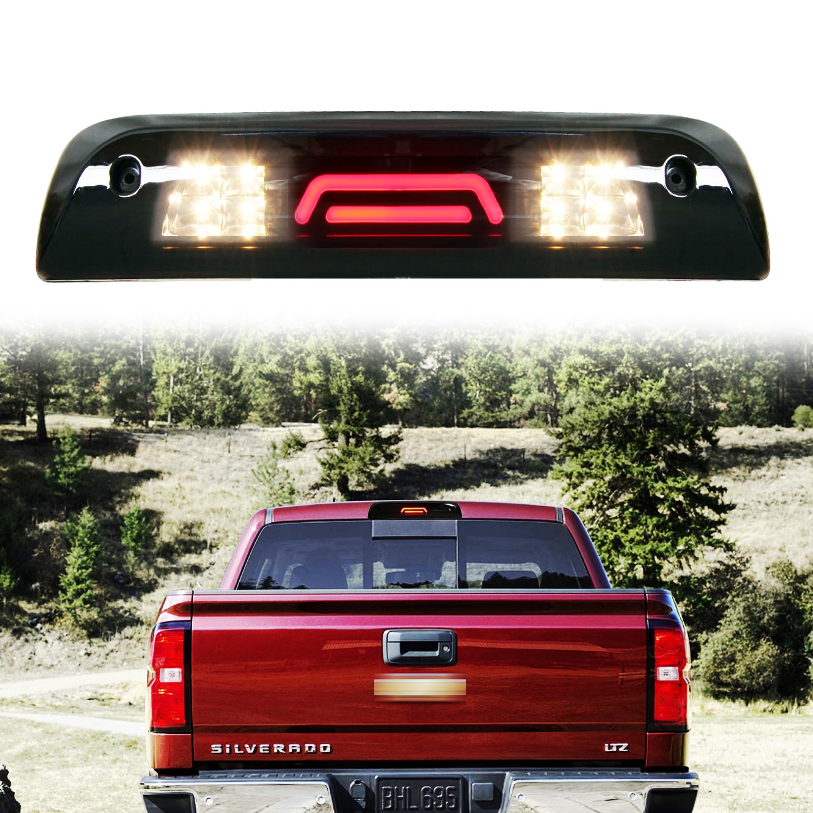 Jouryu Led Third Brake Light High Mount Stop Lamp Rear Center Smoke Lens HIGH MOUNT STOP LIGHTS (GMC Silverado 1500 2500HD 3500HD 2014-2018)