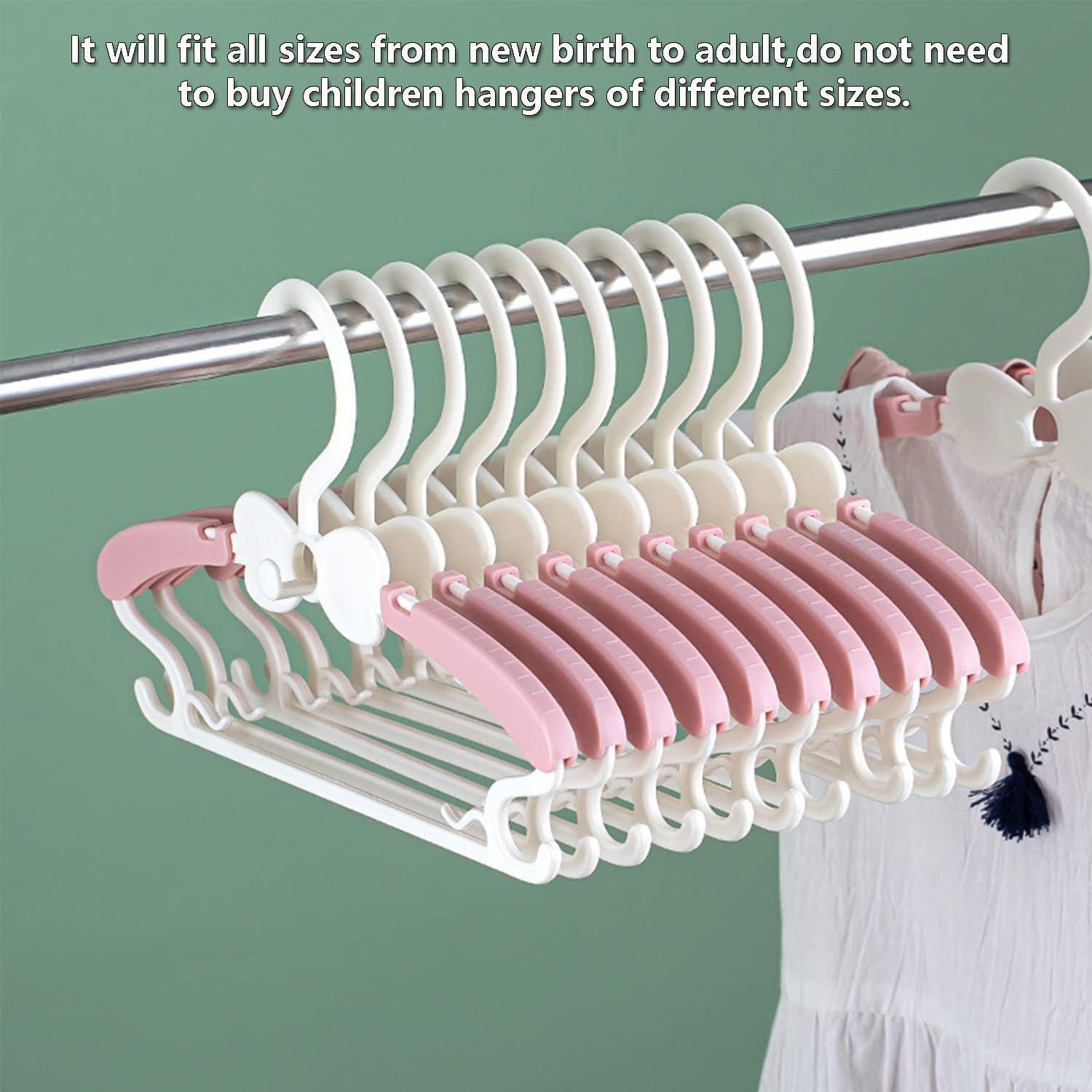 Pack de 50 perchas para ropa de bebé, de 28-37 cm, ajustables, de plástico, para armario de bebé y pantalones de niño pequeño, abrigos, vestidos