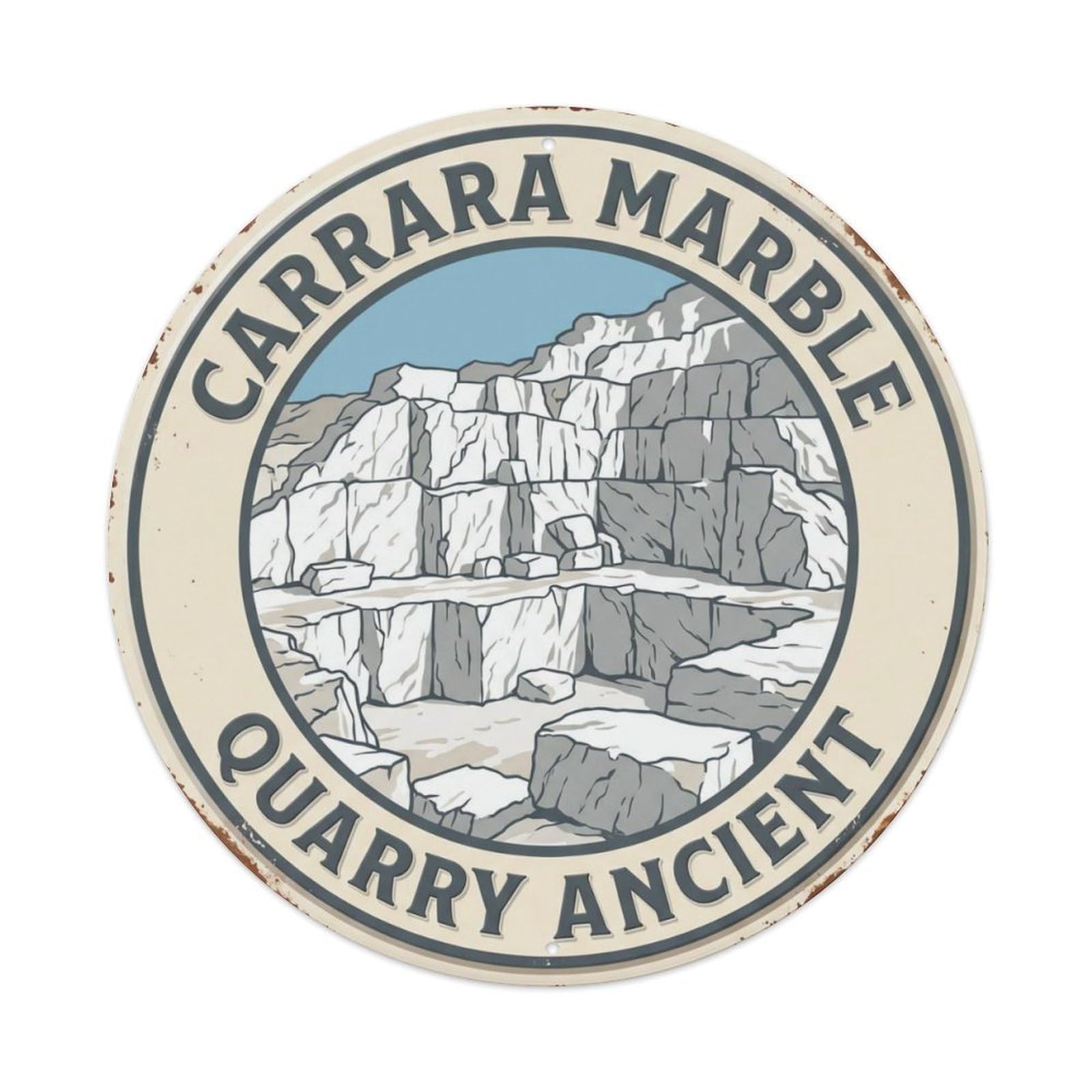 Marble Quarry Ancient Italy Stone Vintage Metal Tin Sign Plaque Wall Decor for Cafe, Club, Garden Round Metal Poster 8x8Inch