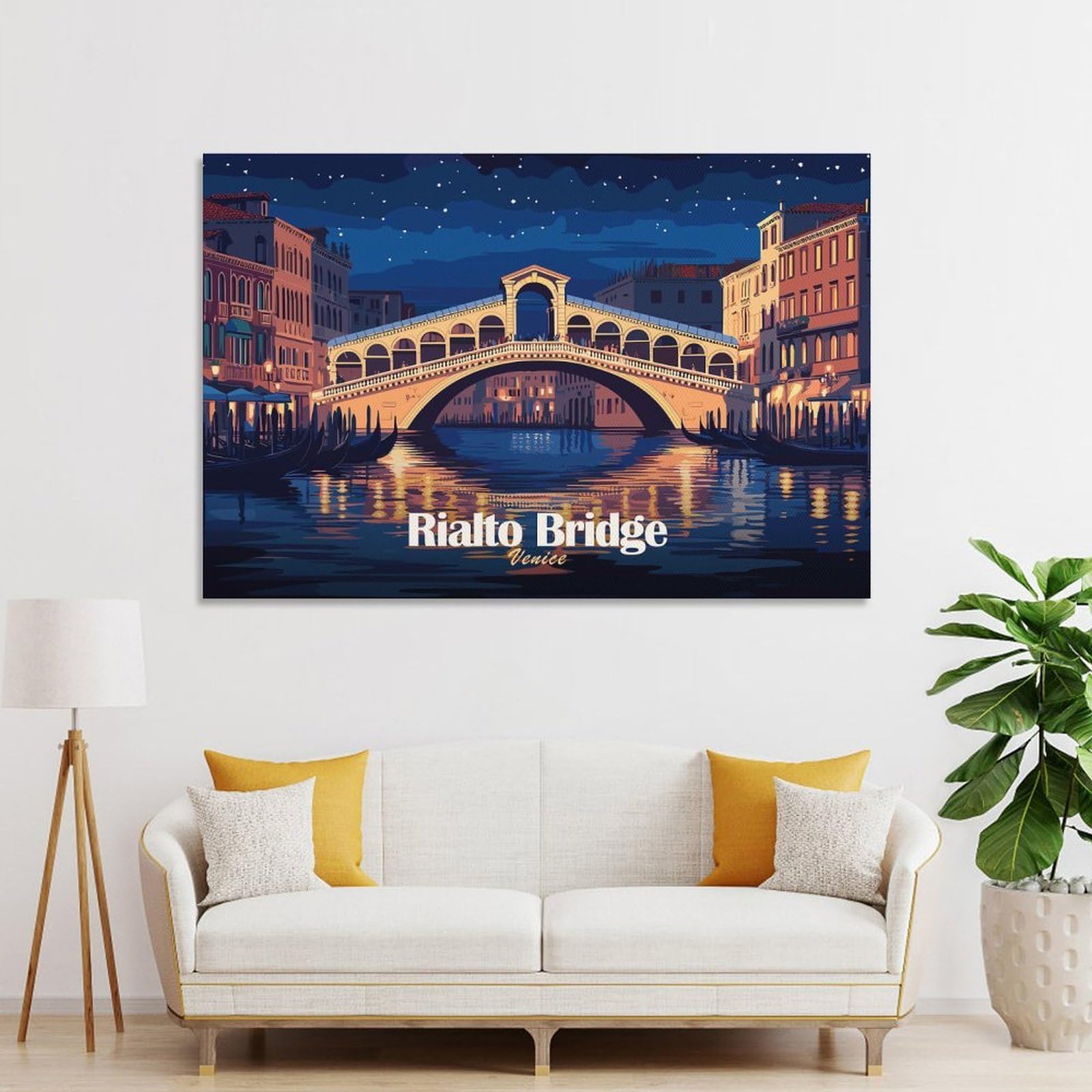 Junmoney Unframe-Style-19-1 Rialto Bridge Venice Night Illustration Room Decor Wall Art 12X18inch(30X45cm), For Entrance Walls, Hall Decor Or Foyers, A Neat Decor Update For Hallways