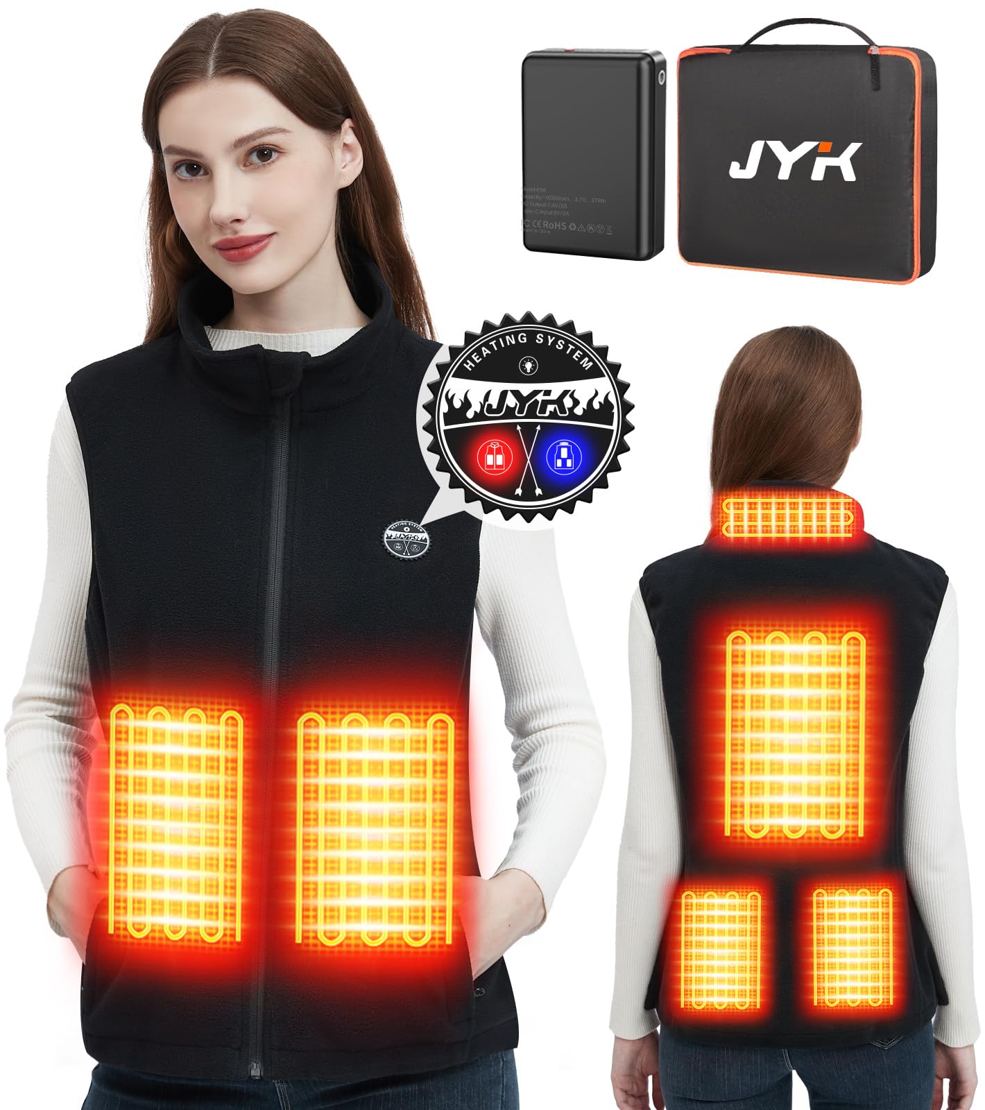 Women's Heated Vest (Include 7V/2A 10000mAH Battery) with 3 Heating Levels, 6 Heating Zones,Lightweight Polar Fleece Vest