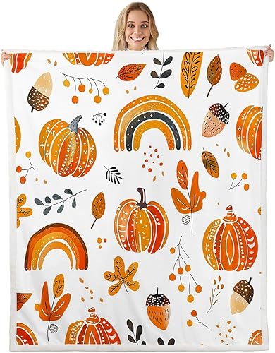 Miniatura 8 de Manfei Manta de gnomos de otoño, calabazas, girasol, hojas de arce, manta de cama para niños y niñas, manta de cosecha de otoño para sofá, manta de