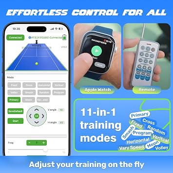 PUSUN|PT-Smart Pro Internal Oscillation Tennis Ball Machine: App with 12 Built-in Training Modes, 28-Pt Custom Drills,75MPH, 5H,32.6lb Portable for Tennis & Padel,Training, Practice,Beginners to Pros
