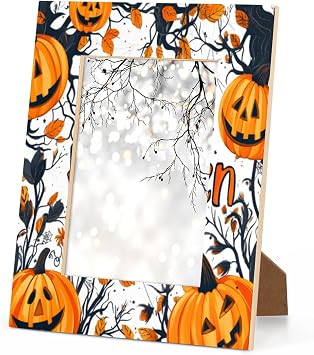 Fall Spooky Pumpkins Picture Frame 5x7 Cute Photo Frame Fits 5 by 7 Inch Wall and Tabletop Display for Home Decor