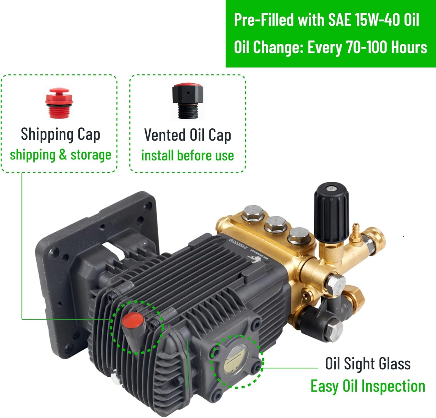 Canpump CE 3035 E: 3000 psi @ 3.5 US gpm Electric Pressure Washer Replacement Pump with External Unloader, 1-1/8 inch Horizontal Shaft, 1750 RPM