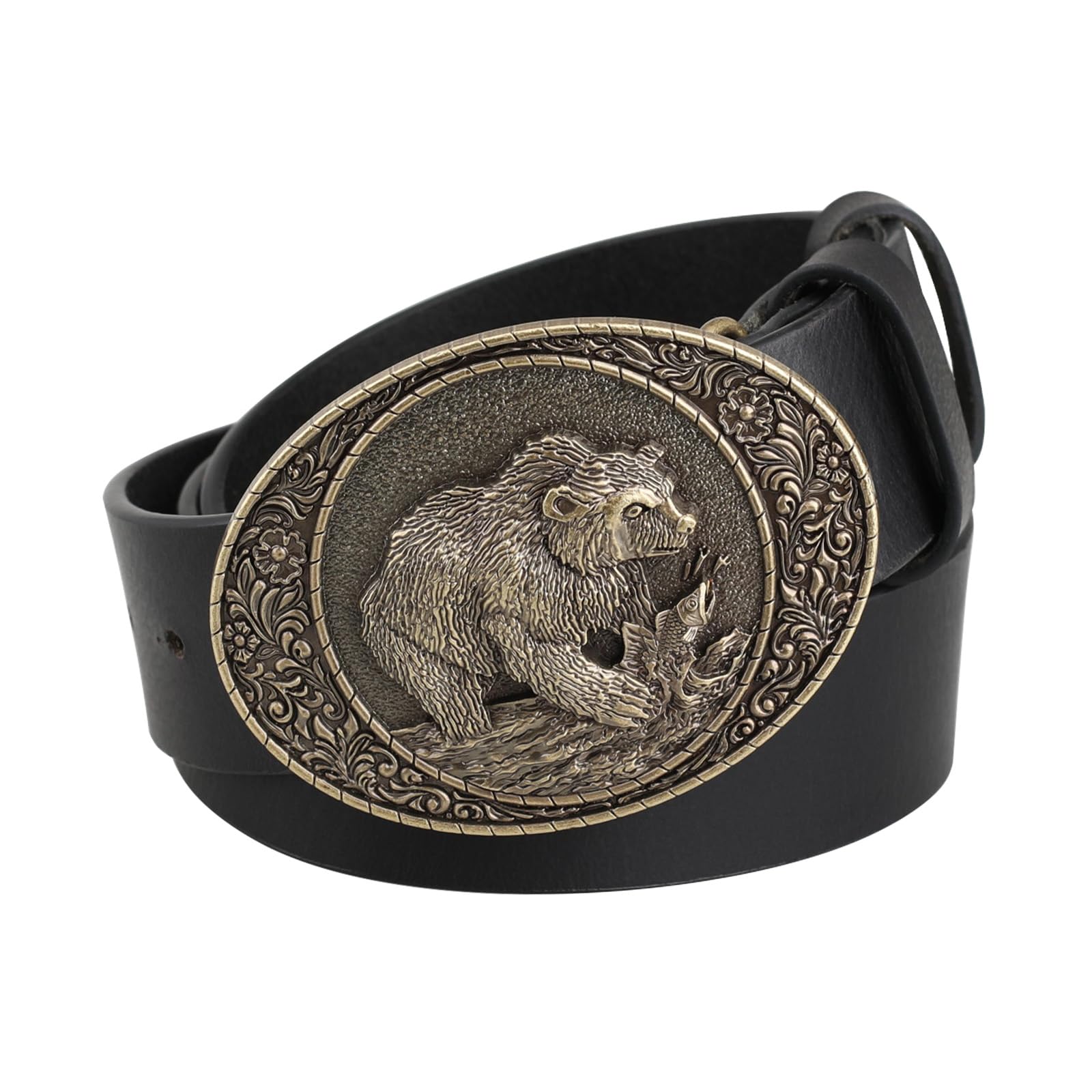 Yrsheng Men's Black Cowboy Leather Belts For Wo Western Buckle Cowgirl Belt Country Belts For Jeans Rodeo, Gifts,,125Cm/49.2''
