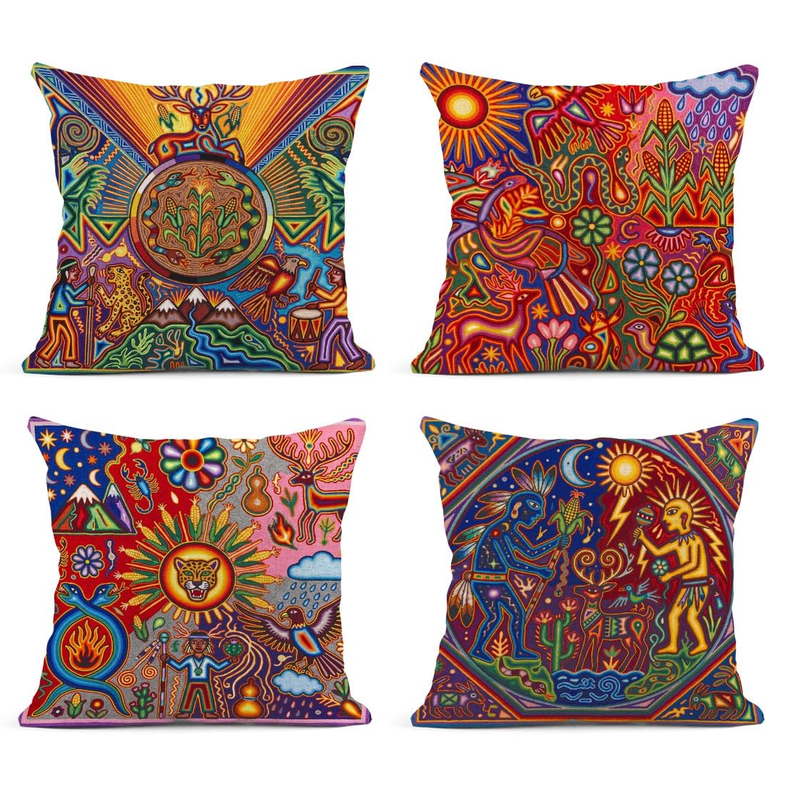 Housse de coussin lin mexicain ArtSocket, l'élégance du tissage Huichol chez vous