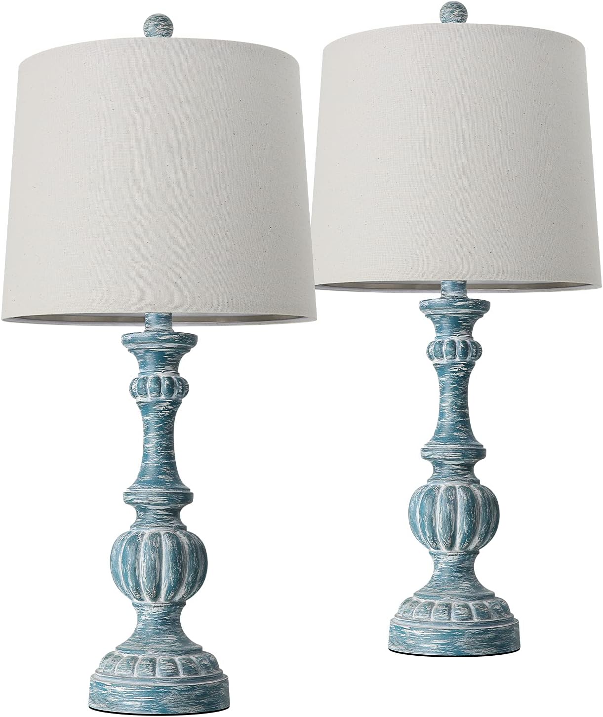 🛒 Crаzу Dеаlѕ Oneach Rustic Table Lamps for Living Room 24.5'' Bedside Traditional Nightstand Side Lamp Farmhouse for Bedroom Office Study Blue Washed Resin