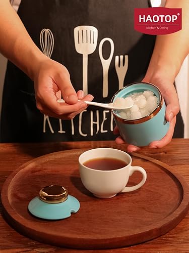 Miniatura 6 de HAOTOP Azucarero de 8 onzas con tapa y cuchara, dispensador de azúcar simple de cerámica para azúcar, contenedor de azúcar, accesorios de barra de